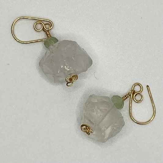 Prehnite & Raw Quartz Earrings by Hip Chick Glass, 14 Karat Gold Fill Earrings, Handmade Gemstone Jewelry, Birthstone Gift