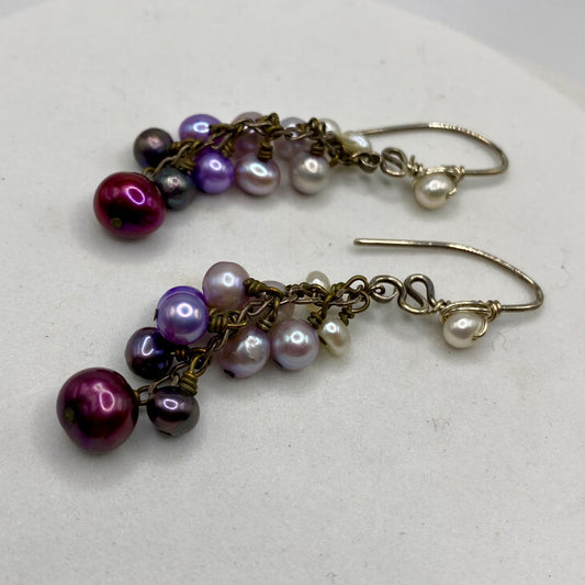 Ombré Purple Pearl Cluster Dangle Earrings by Hip Chick Glass, Sterling Silver Earrings, Handmade Gemstone Jewelry, June Birthstone Gift