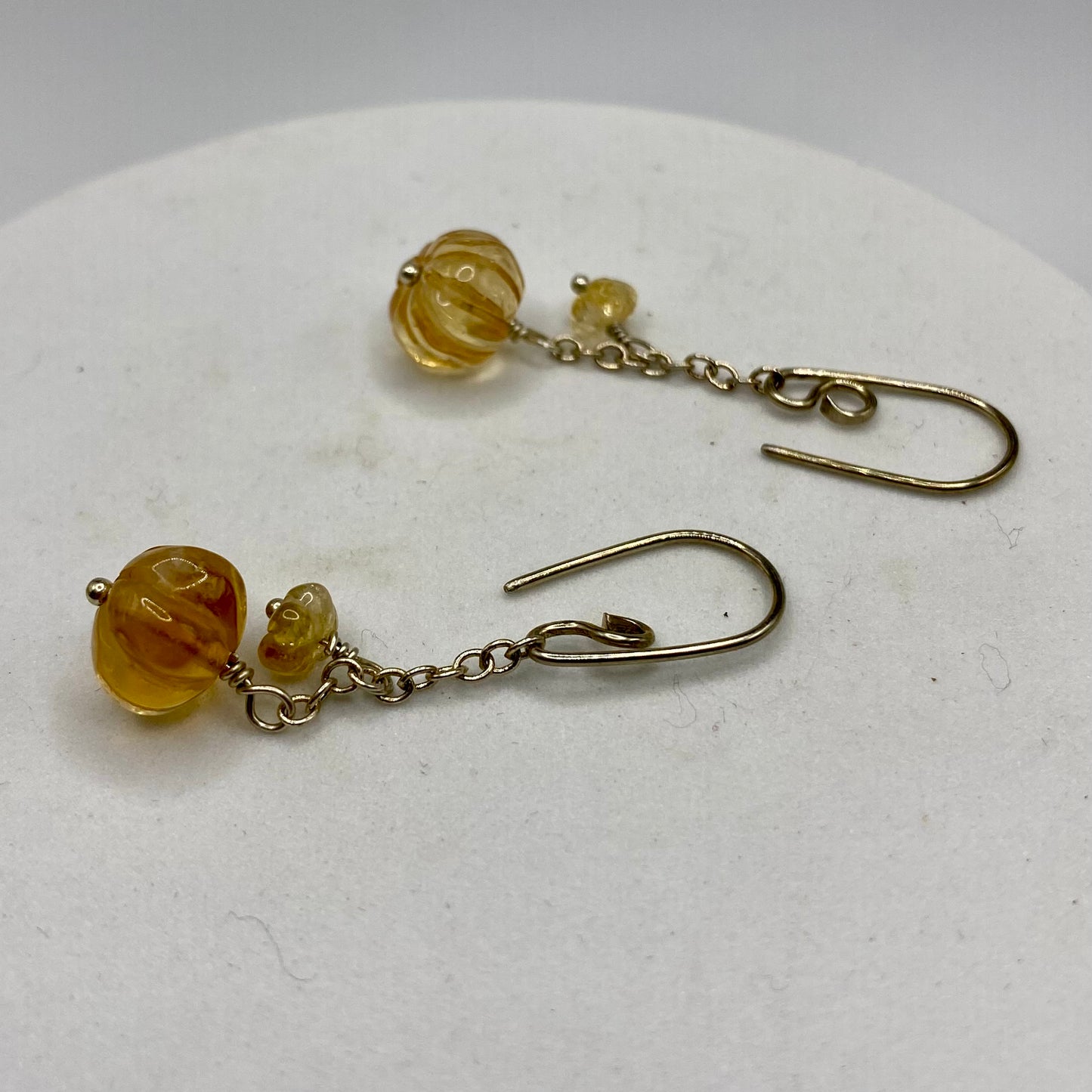 Carved Citrine Flower Earrings by Hip Chick Glass, Sterling Silver Earrings, Handmade Silver Gemstone Jewelry, Handmade Jewelry Gift, November Birthstone Gift