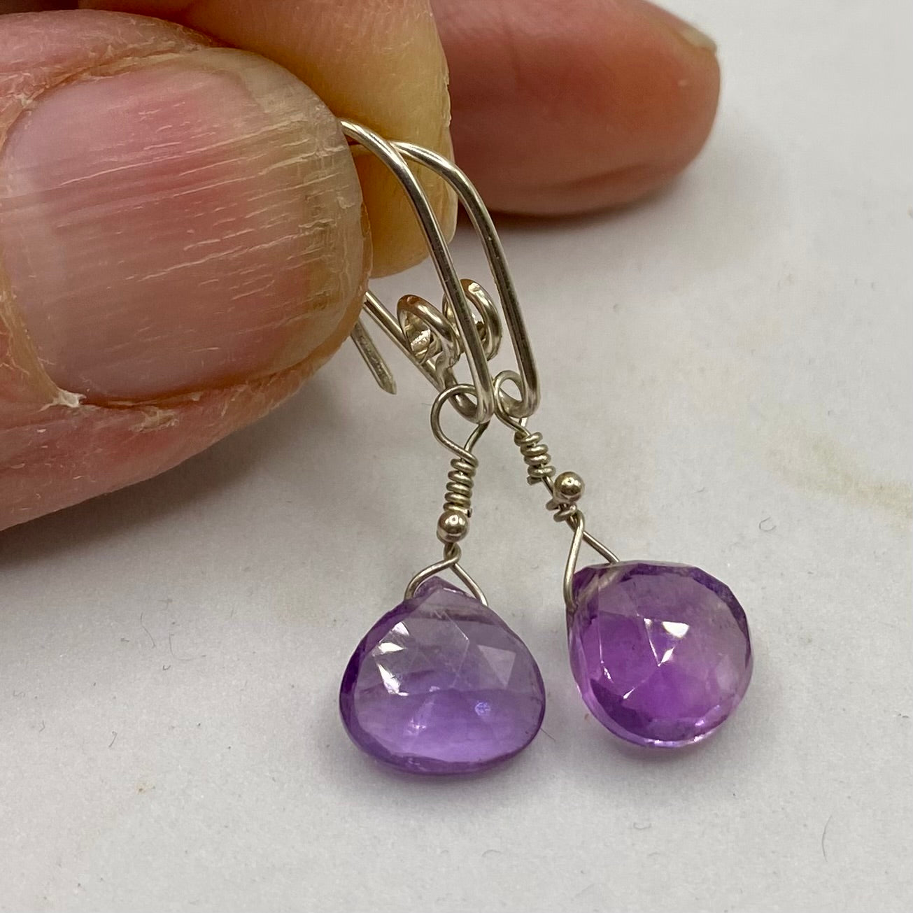 Amethyst Briolette Earrings by Hip Chick Glass, Sterling Silver Earrings, Handmade Gemstone Jewelry, February Birthstone Gift