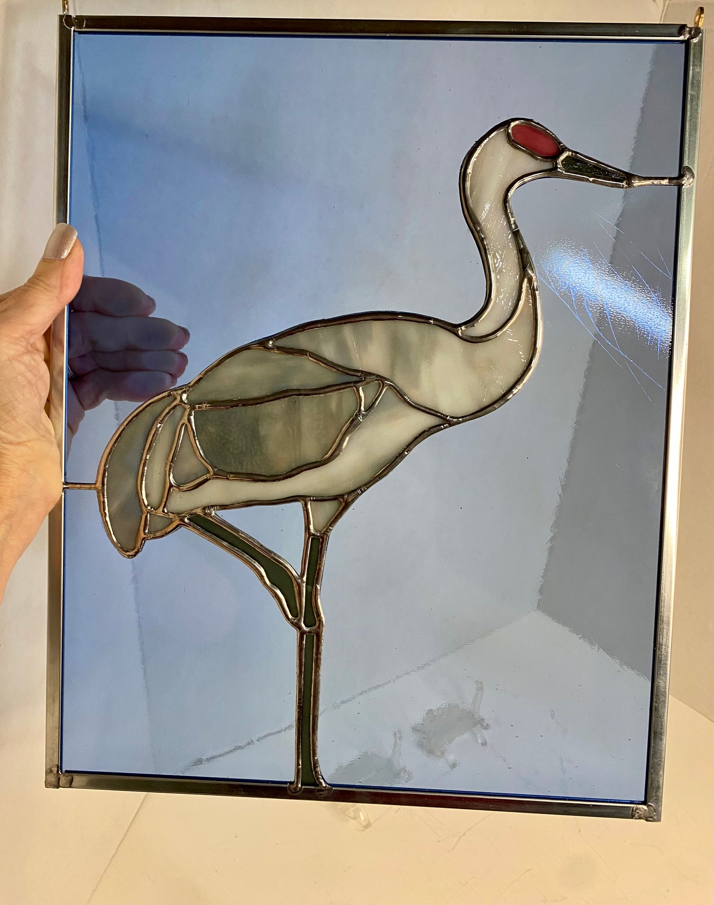 Standing Crane | Stained Glass Window Panel by Hip Chick Glass, LLC, Original Handmade Glass Art