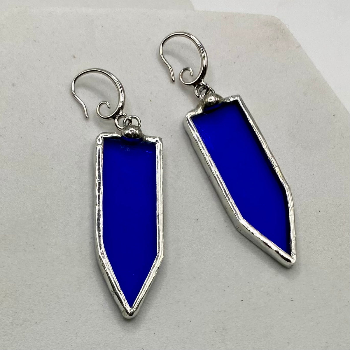 Blue Stained Glass Earrings | Handmade Geometric Dangle Drop Earrings by Hip Chick Glass
