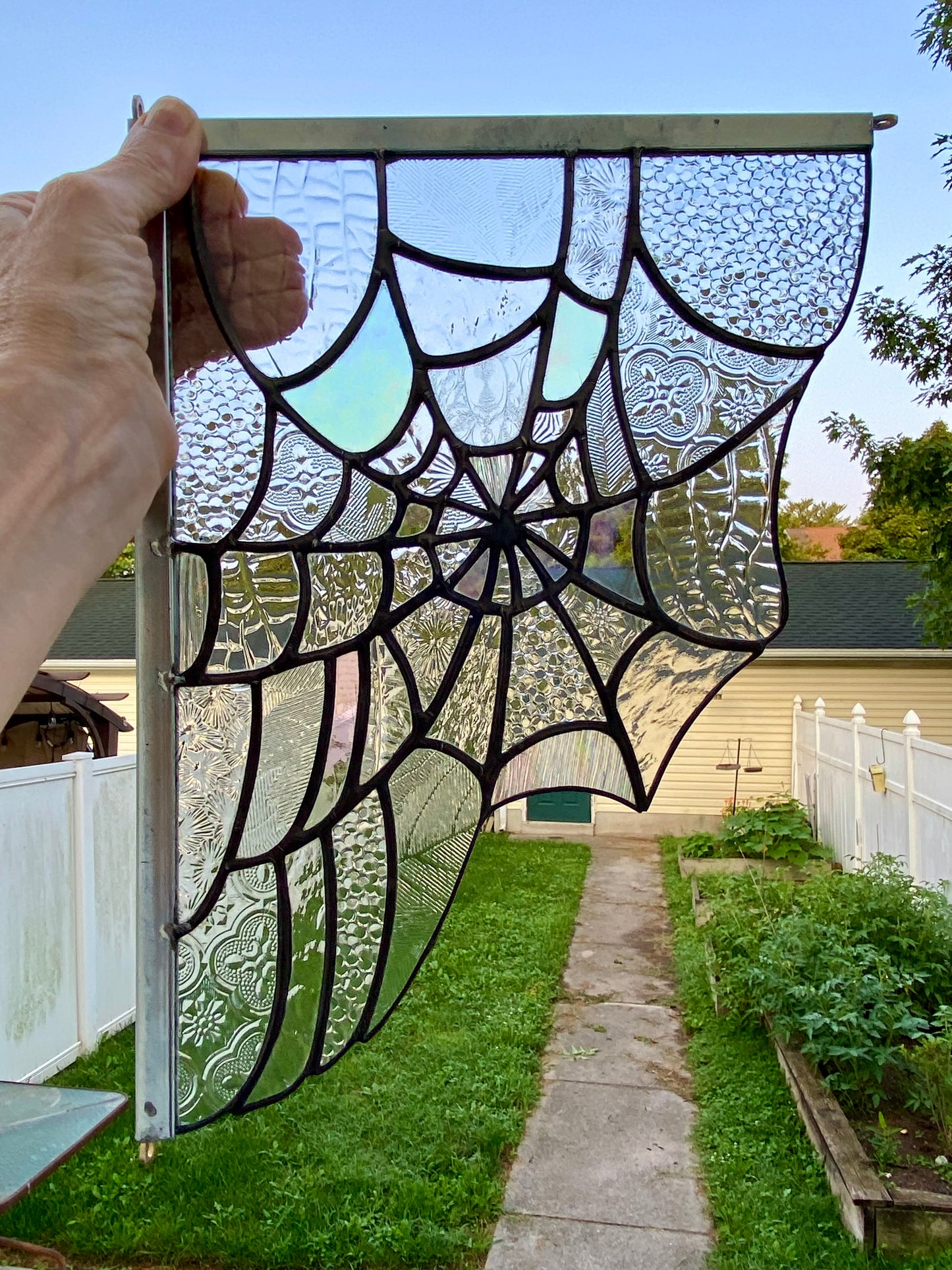 SPIDERWEB Window Corner | Stained Glass Window Panel | Spiderweb Suncatcher