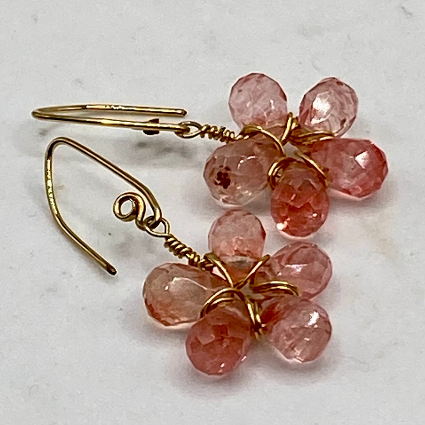 Cherry Quartz Wire Wrap Flower Earrings by Hip Chick Glass, 14 Karat Gold Fill Earrings, Handmade Gemstone Jewelry, Birthstone Gift