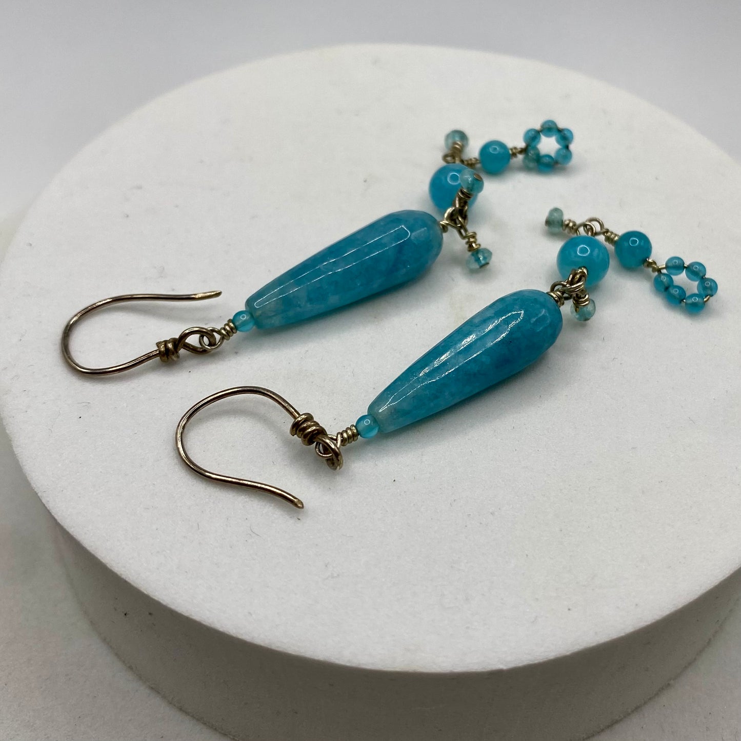 Long Aquamarine & Angelite Dangle Earrings by Hip Chick Glass, Sterling Silver Earrings, Handmade Gemstone Jewelry, March Birthstone Gift