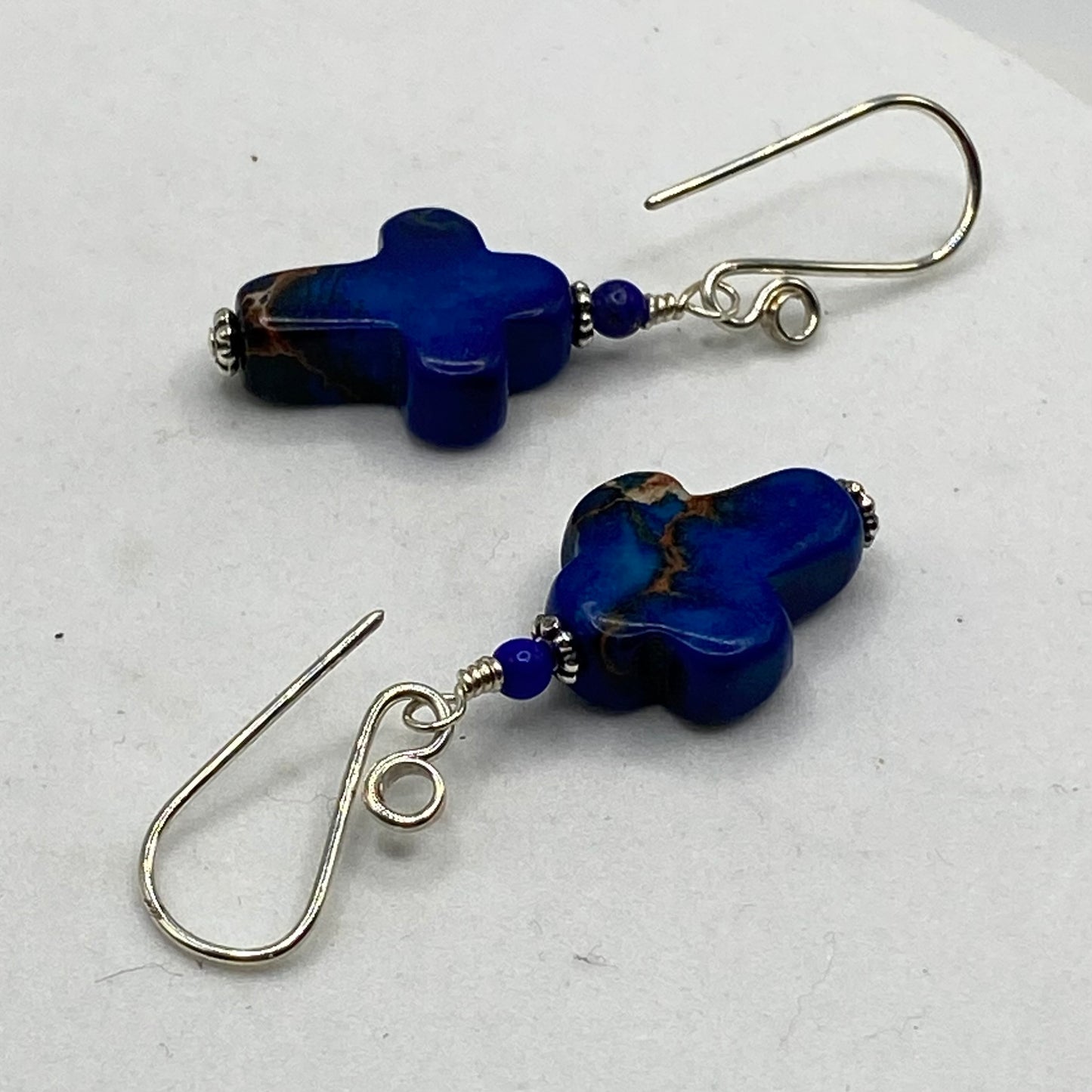 Blue Cross Earrings by Hip Chick Glass, Sterling Silver Earrings, Handmade Gemstone Jewelry, Handmade Jewelry Gift