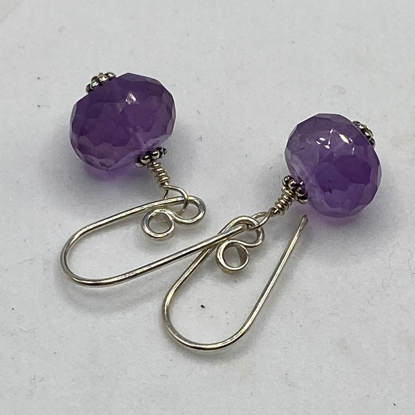 Handmade Faceted Amethyst Earrings by Hip Chick Glass, Sterling Silver Bead Earrings, Handmade Gemstone Jewelry, February Birthstone Gift