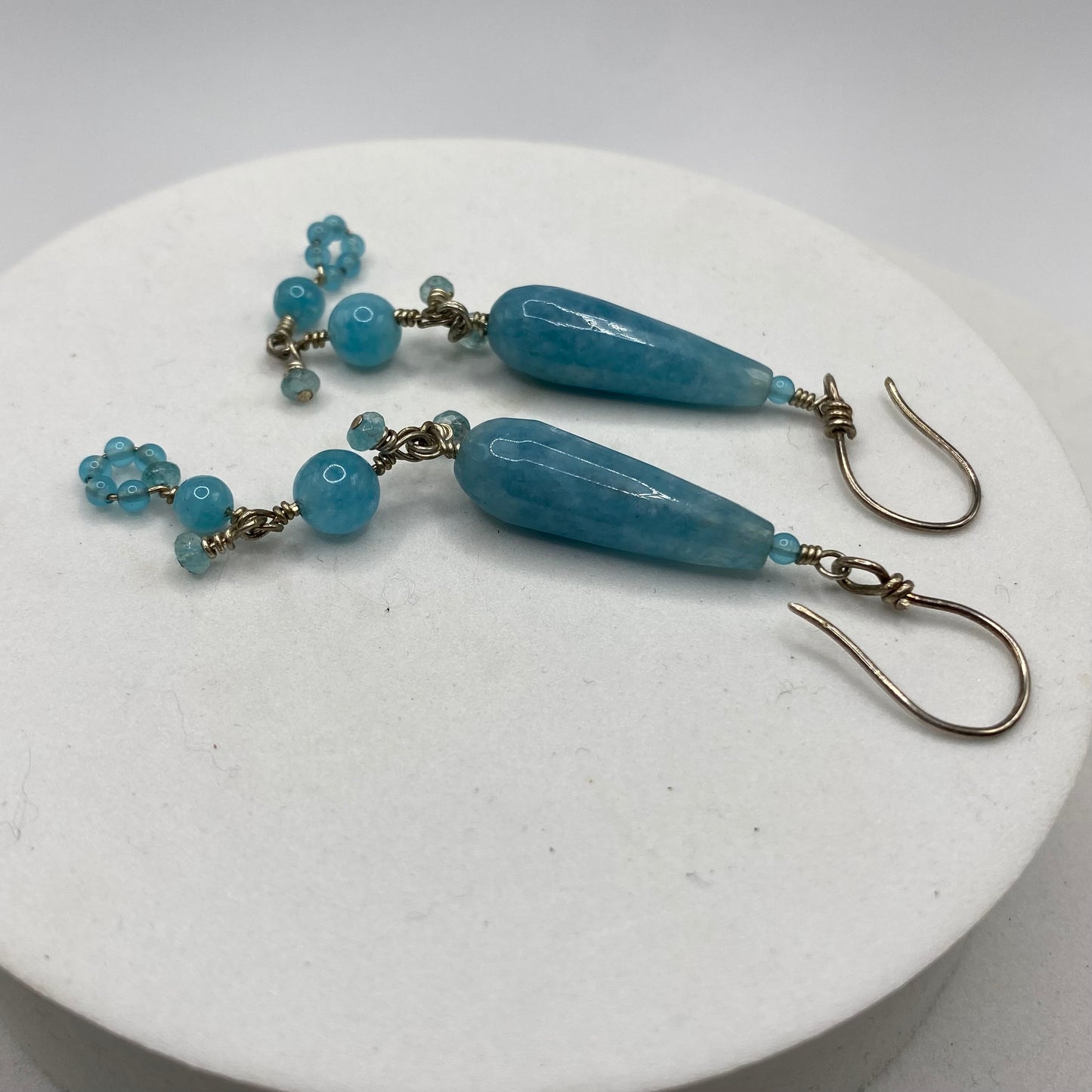 Long Aquamarine & Angelite Dangle Earrings by Hip Chick Glass, Sterling Silver Earrings, Handmade Gemstone Jewelry, March Birthstone Gift