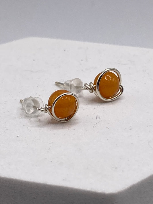 Orange Carnelian Stud Earrings by Hip Chick Jewelry, Carnelian Studs, Carnelian Earrings, Silver Carnelian Earrings, Dainty Earrings