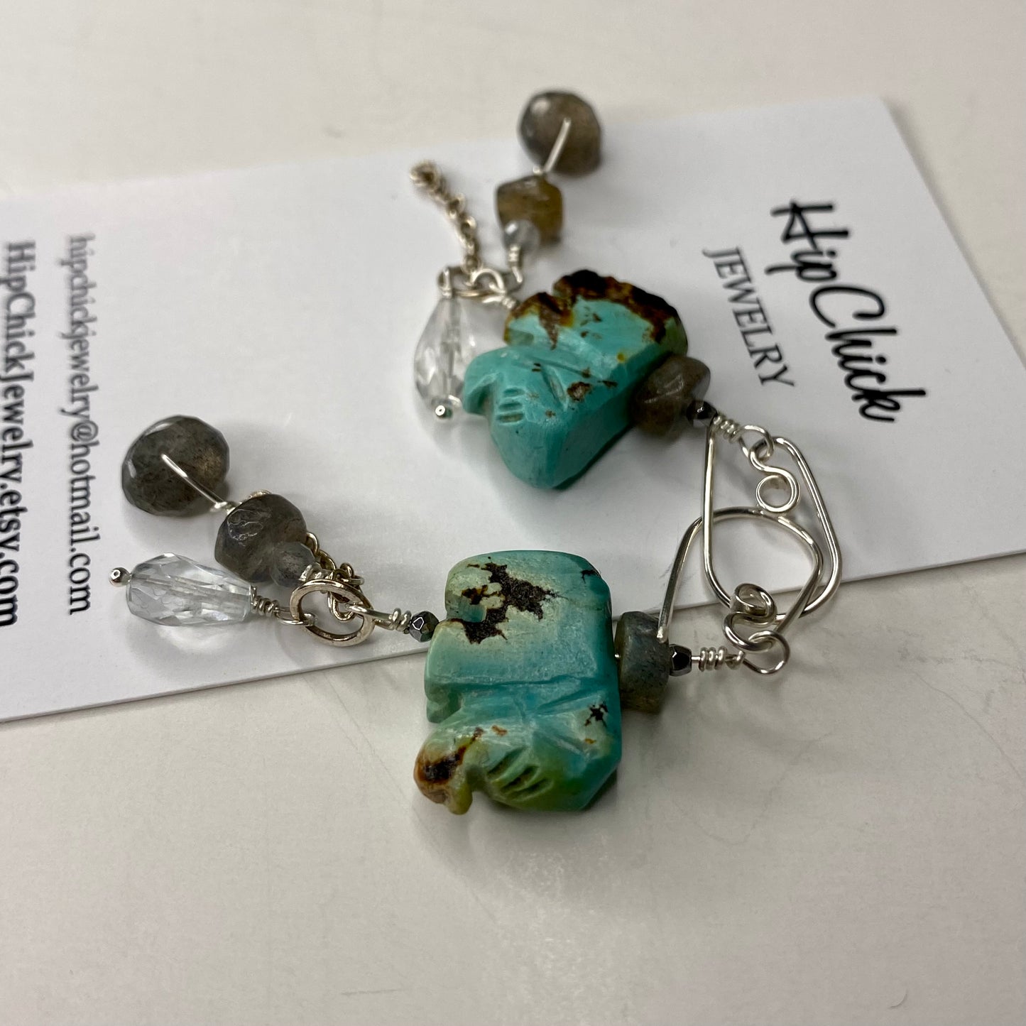 Turquoise, Labradorite, Quartz, Hematite & Moonstone Earrings by Hip Chick Glass, Sterling Silver Earrings, Handmade Gemstone Jewelry, Birthstone Gift