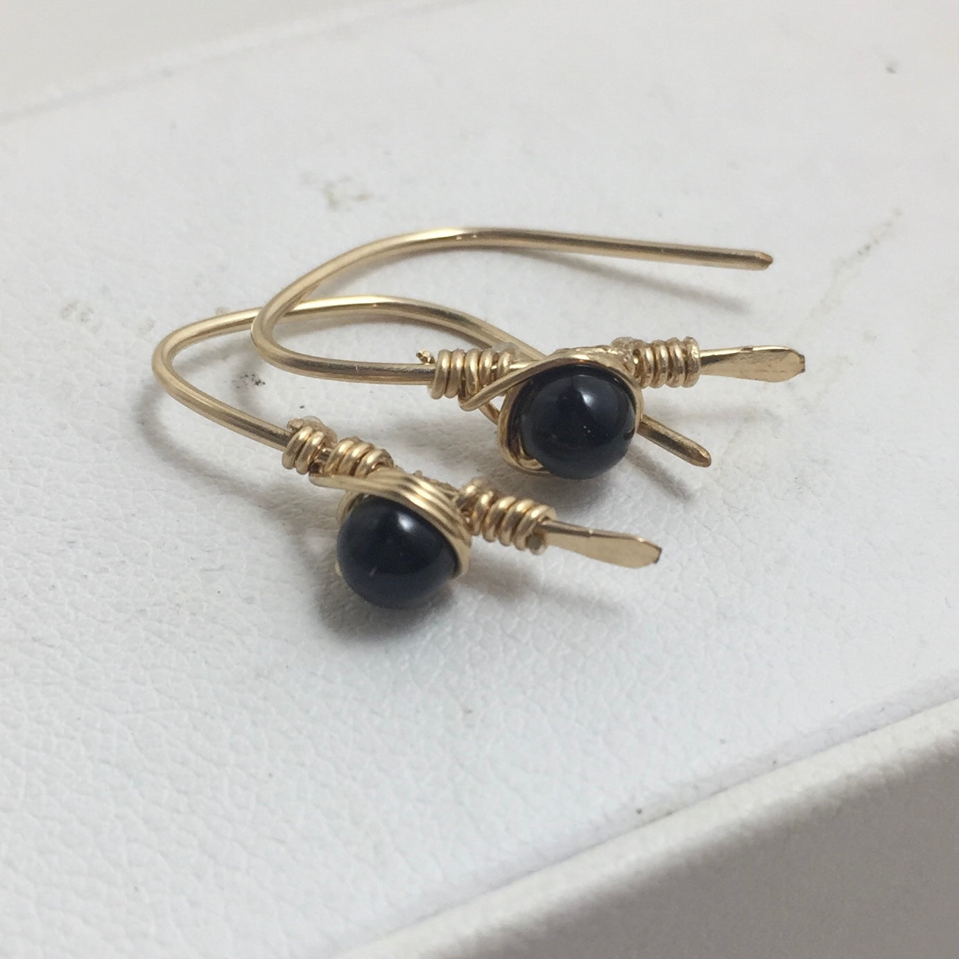 Black Onyx Gold Half Hoop Earrings by Hip Chick Glass, 14 Karat Gold Fill Earrings, Handmade Gemstone Jewelry, Birthstone Gift