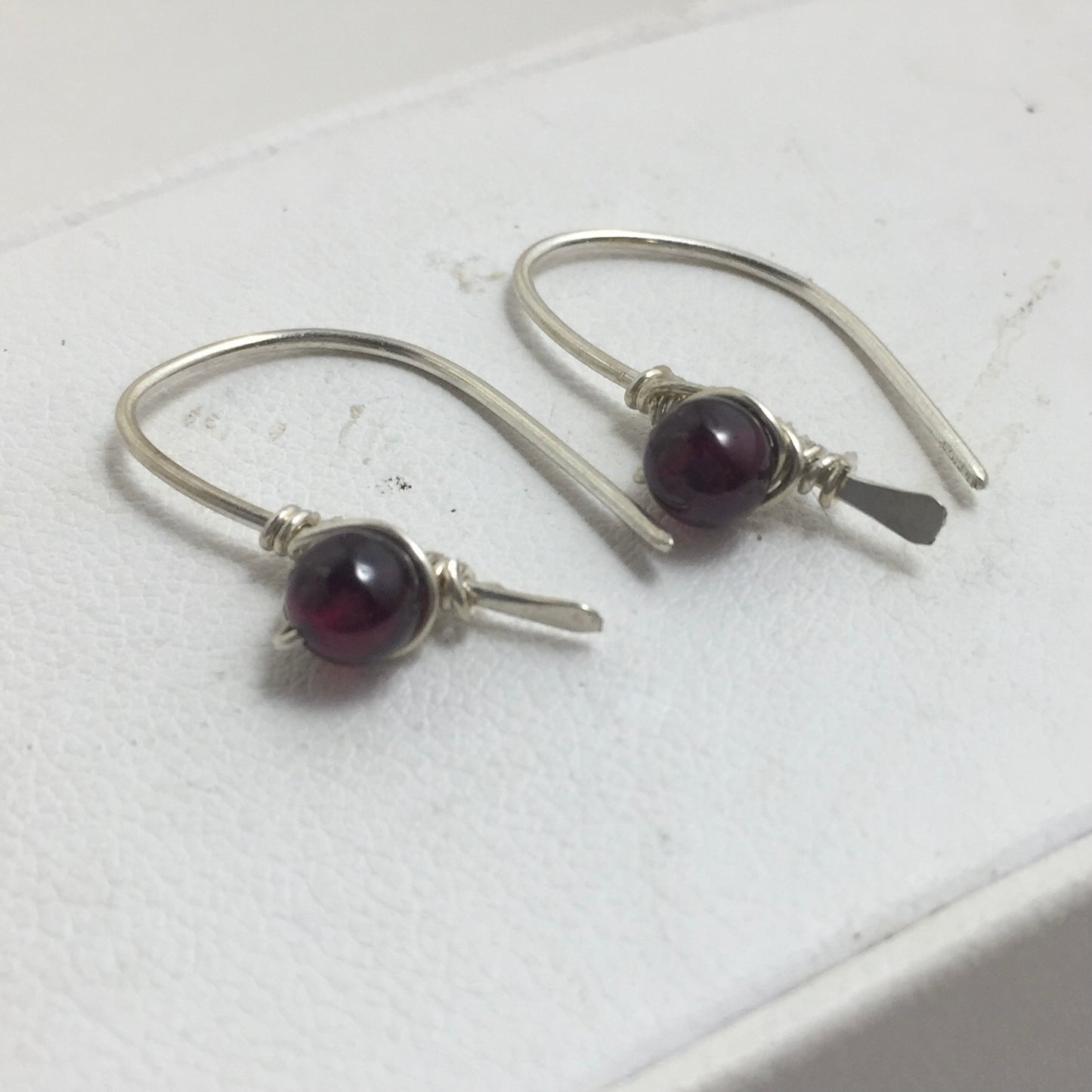 Garnet Half Hoop Earrings by Hip Chick Glass, Sterling Silver Earrings, Handmade Gemstone Jewelry, January Birthstone Gift