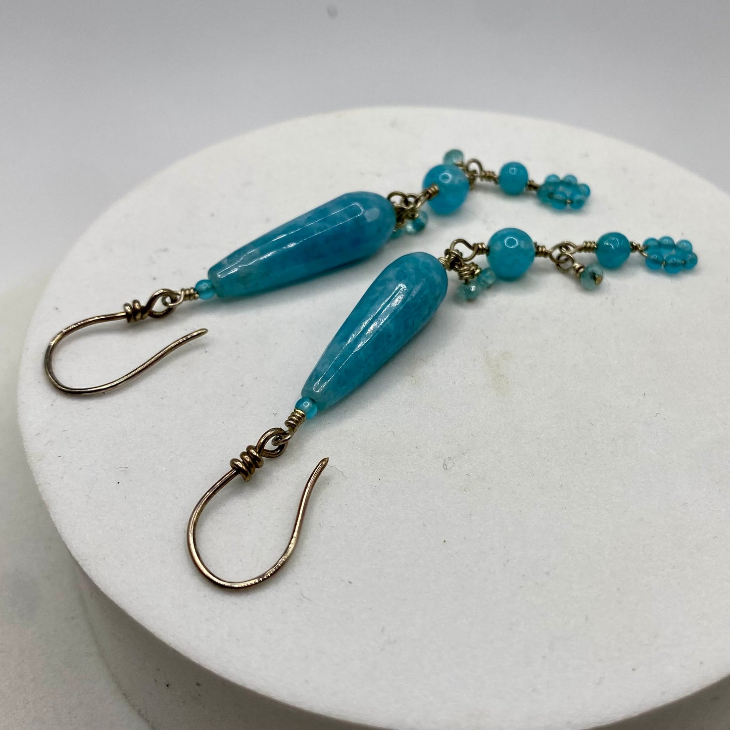 Long Aquamarine & Angelite Dangle Earrings by Hip Chick Glass, Sterling Silver Earrings, Handmade Gemstone Jewelry, March Birthstone Gift