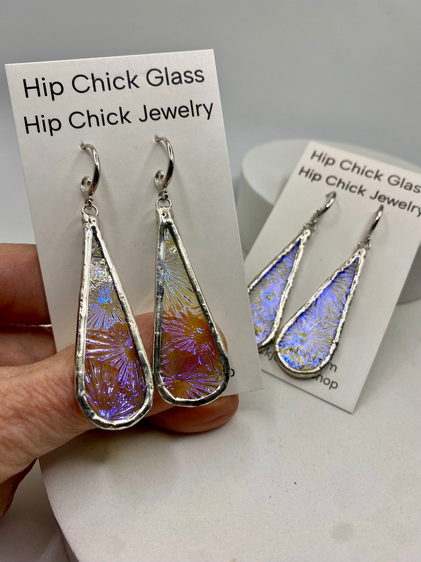 Blue Snowflake Teardrop Earrings | Stained Glass Earrings by Hip Chick Glass, Stained Glass Dangle Drop Earrings, Stained Glass Earrings