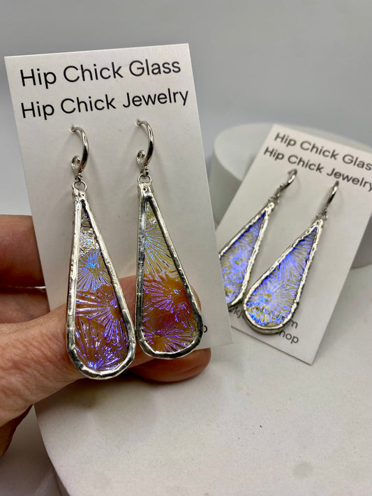 Blue Snowflake Teardrop Earrings | Stained Glass Earrings by Hip Chick Glass, Stained Glass Dangle Drop Earrings, Stained Glass Earrings