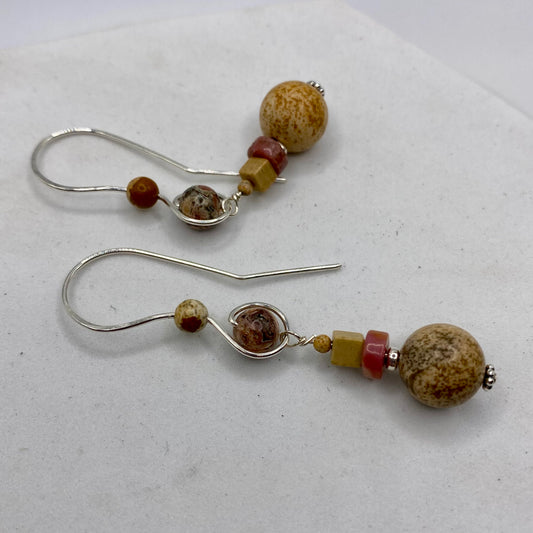 Picture Jasper Dangle Earrings by Hip Chick Glass, Sterling Silver Earrings, Handmade Gemstone Jewelry, Handmade Jewelry Gift, Birthstone Earrings