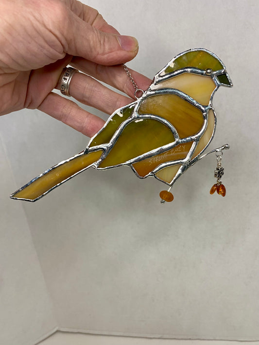 Stained Glass Brown Bird Suncatcher by Hip Chick Glass, Handmade Bird Ornaments