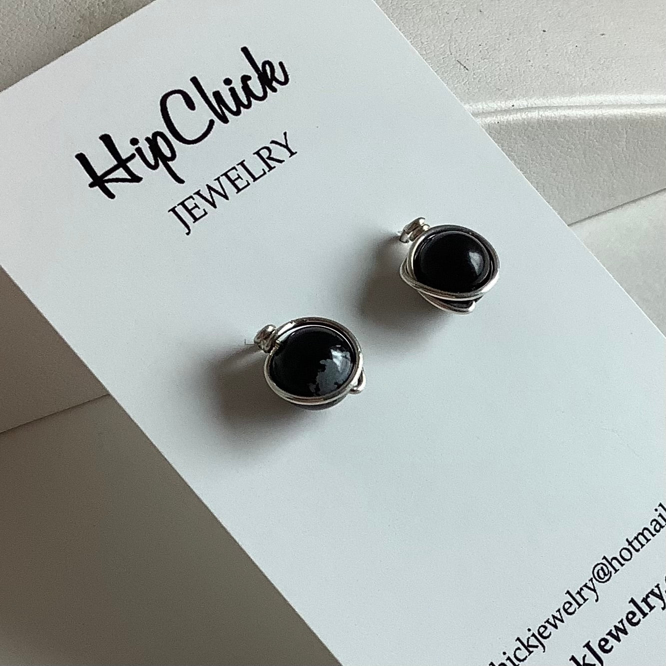 Snowflake Obsidian Stud Earrings by Hip Chick Jewelry, Snowflake Obsidian Studs, Snowflake Obsidian Earrings, Silver Snowflake Obsidian Earrings, Handmade Earrings