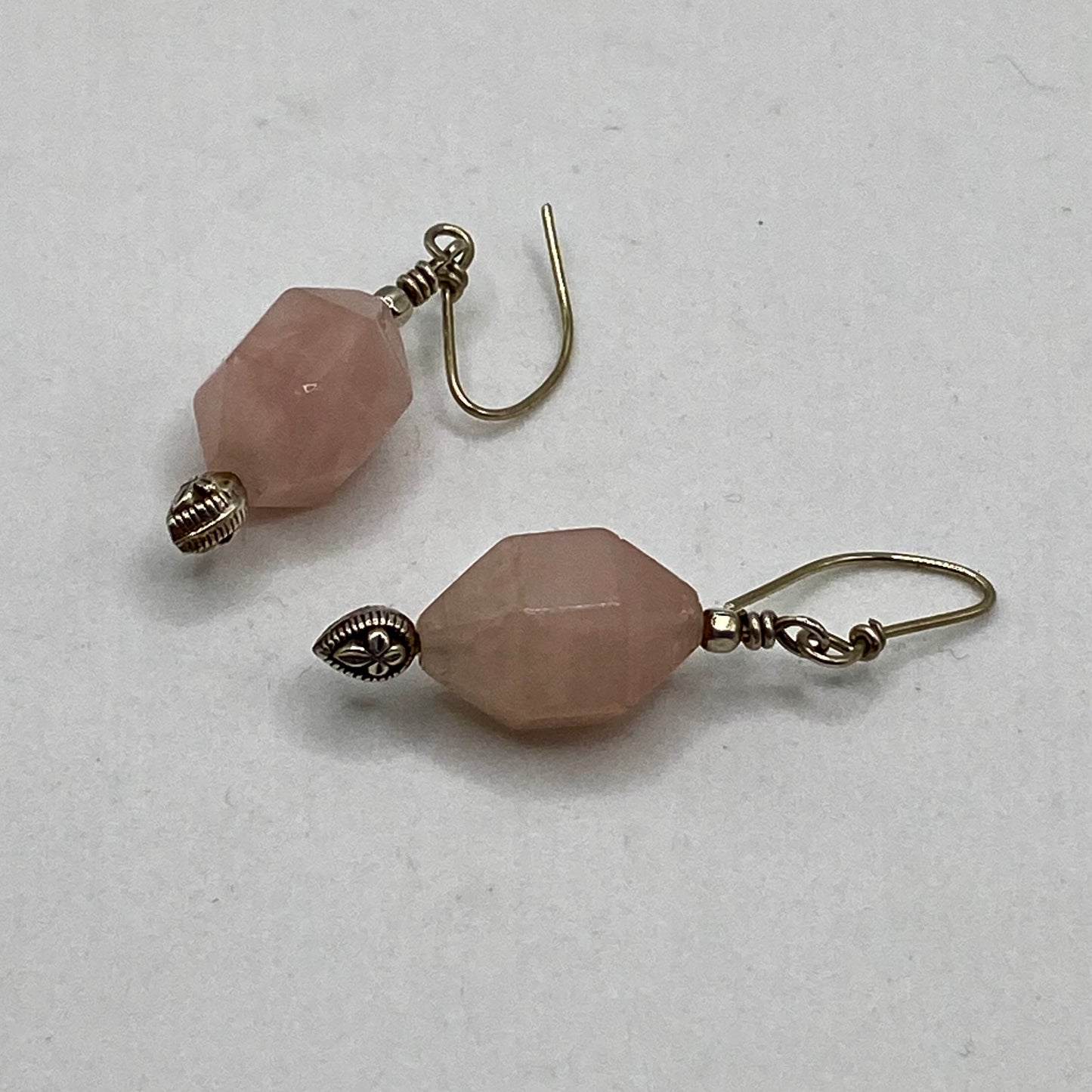 Rose Quartz Dangle Earrings by Hip Chick Glass, Sterling Silver Earrings, Handmade Gemstone Jewelry, Handmade Jewelry Gift, Birthstone Earrings