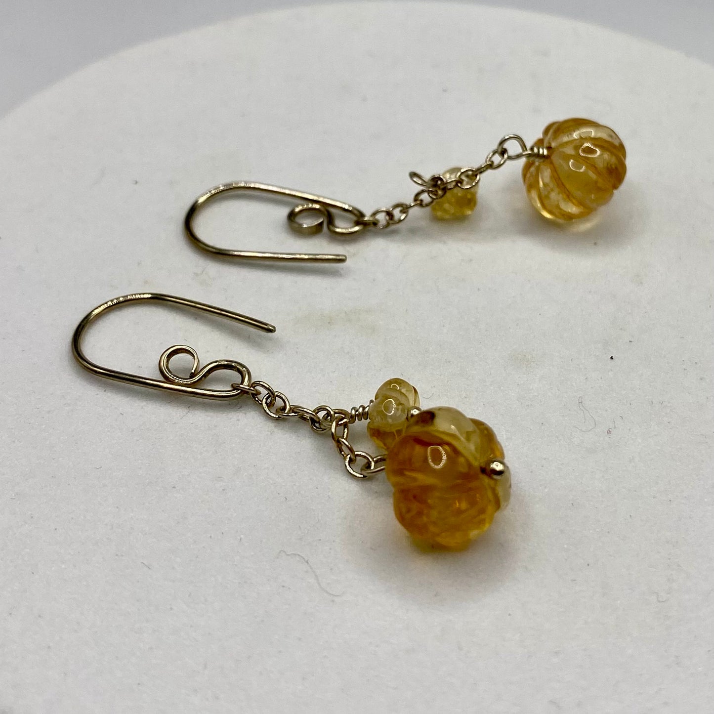 Carved Citrine Flower Earrings by Hip Chick Glass, Sterling Silver Earrings, Handmade Silver Gemstone Jewelry, Handmade Jewelry Gift, November Birthstone Gift