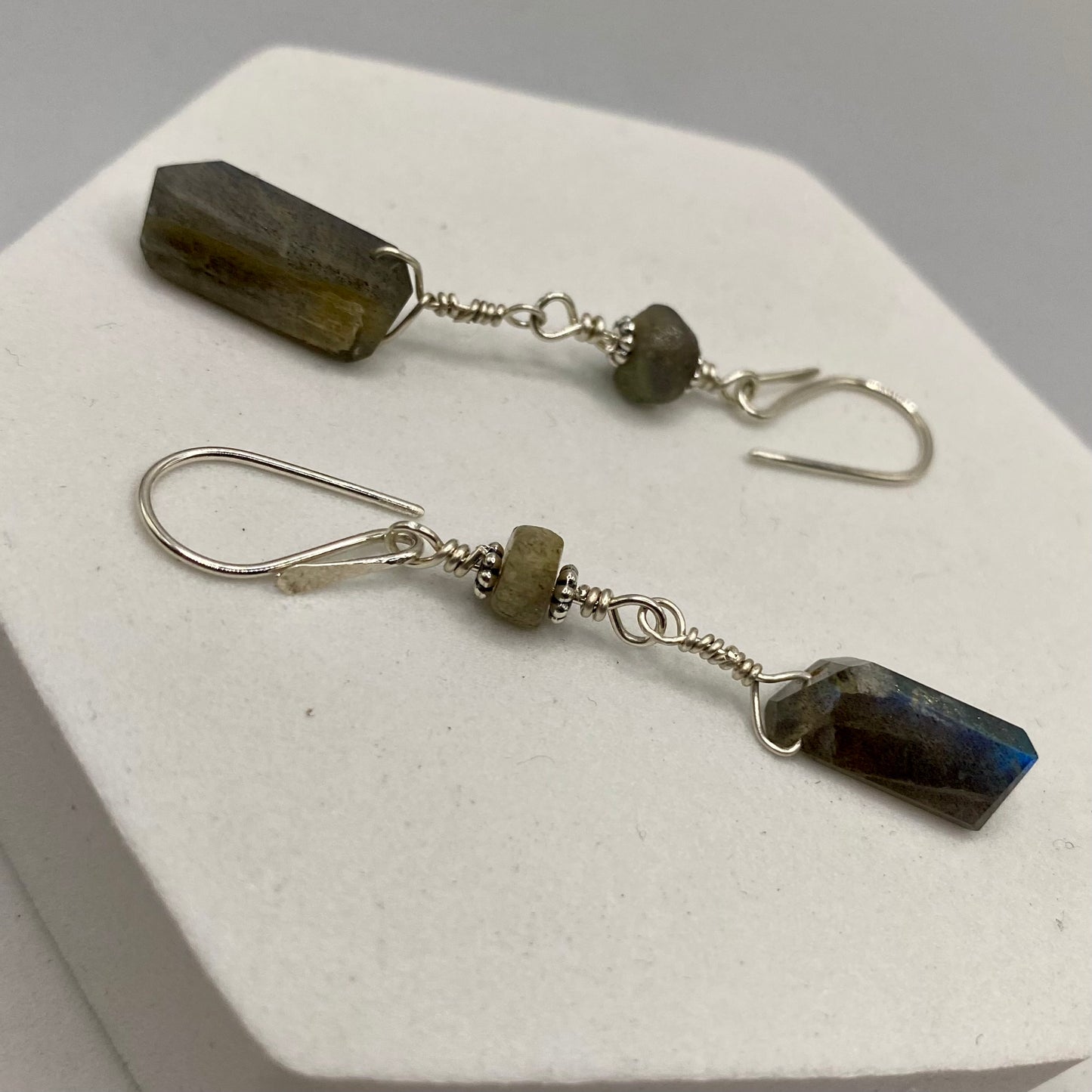 Labradorite Dangle Earrings by Hip Chick Glass, Sterling Silver Earrings, Handmade Gemstone Jewelry, Handmade Jewelry Gift