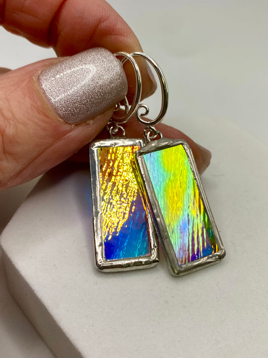 Brilliant Rectangles | Stained Glass Earrings by Hip Chick Glass, Stained Glass Dangle Drop Earrings, Stained Glass Earrings