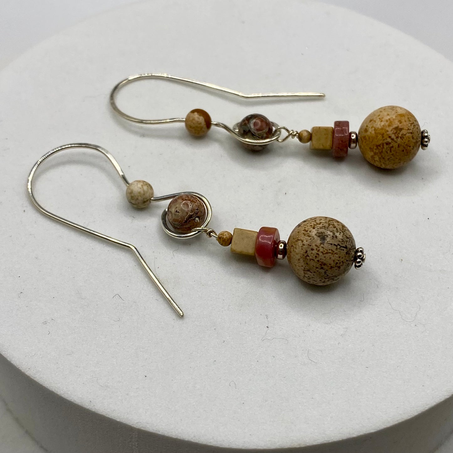 Picture Jasper Dangle Earrings by Hip Chick Glass, Sterling Silver Earrings, Handmade Boho Luxe Jewelry Gift, Picture Jasper Earrings OOAK