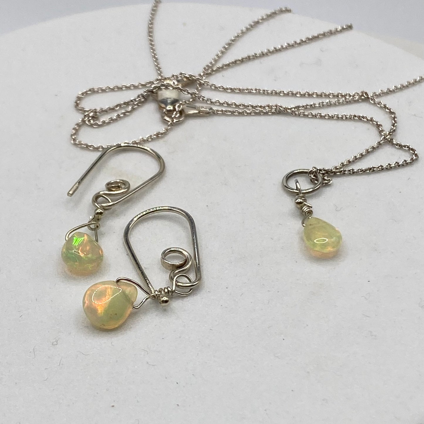 Ethiopian Opal Necklace & Earring Set by Hip Chick Glass, Handmade Silver Jewelry, Dainty Silver Jewelry Set, October Birthstone Gift, Handmade Minimalist Jewelry