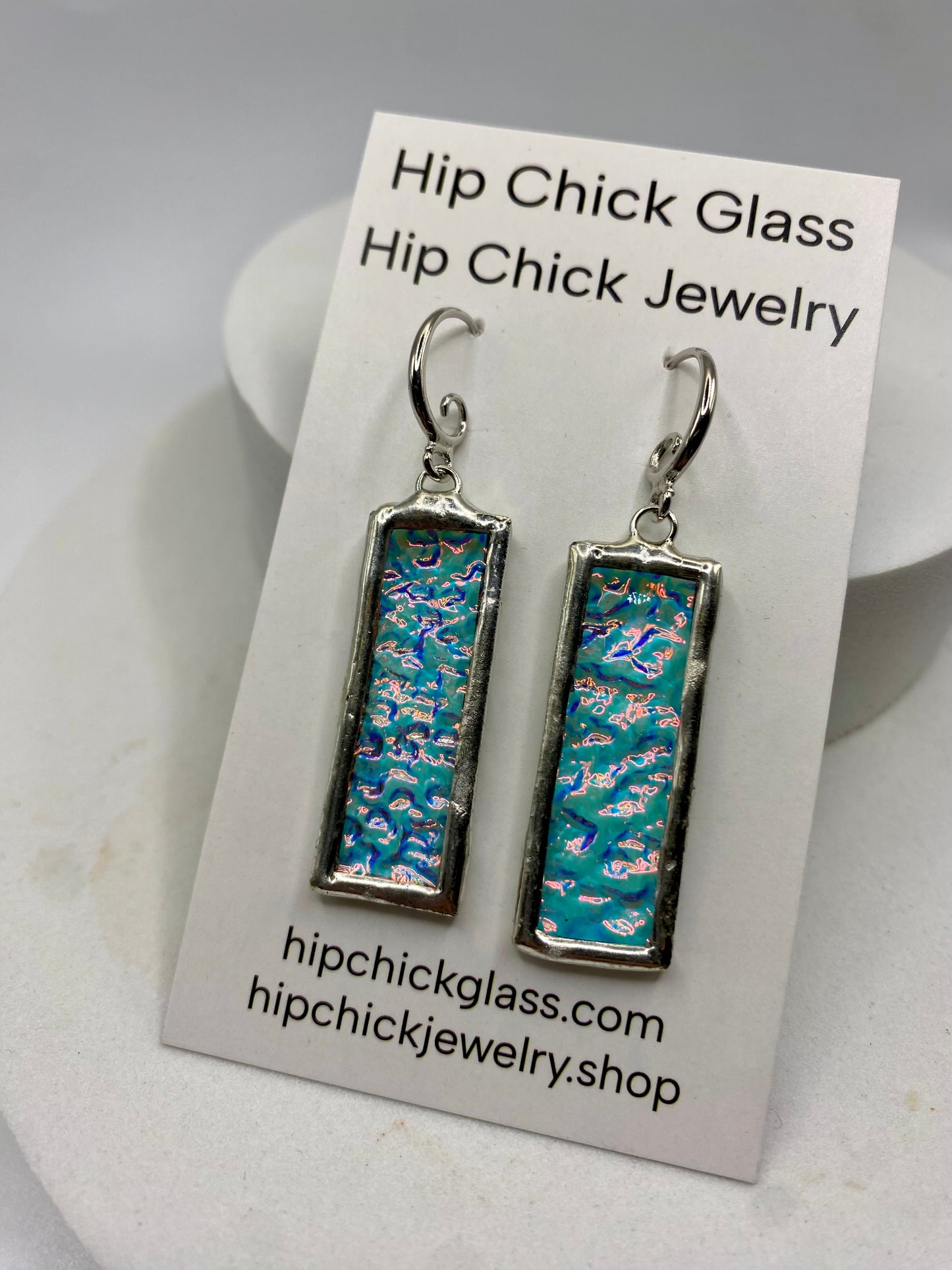 Pink Glass Stick Earrings | Stained Glass Earrings by Hip Chick Glass, Stained Glass Dangle Drop Earrings, Stained Glass Earrings