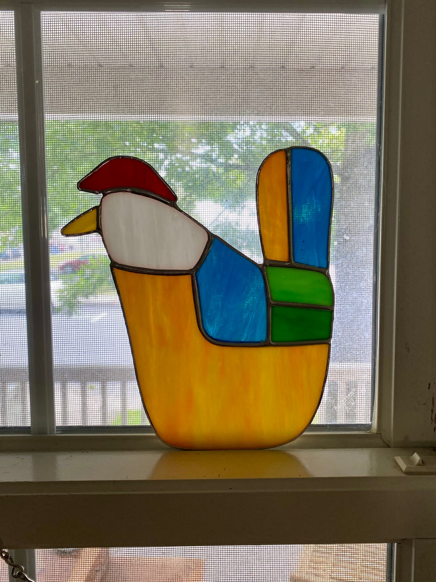 GEOMETRIC CHICKEN | Stained Glass Suncatcher by Hip Chick Glass | Glass Art Bird | Colorful Bird Window Decor