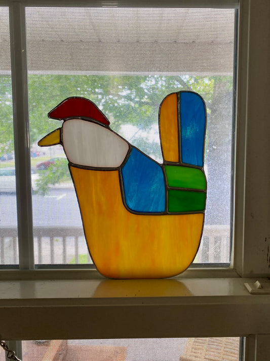GEOMETRIC CHICKEN | Stained Glass Suncatcher by Hip Chick Glass | Glass Art Bird | Colorful Bird Window Decor