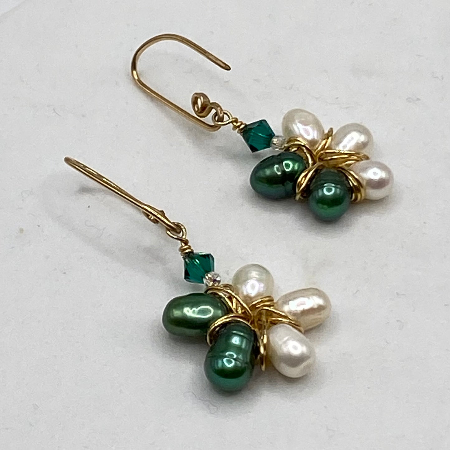 Pearl & Swarovski Crystal Flower Earrings by Hip Chick Glass, Pearl Gold Fill Earrings, Handmade Gemstone Jewelry, June Birthstone Gift