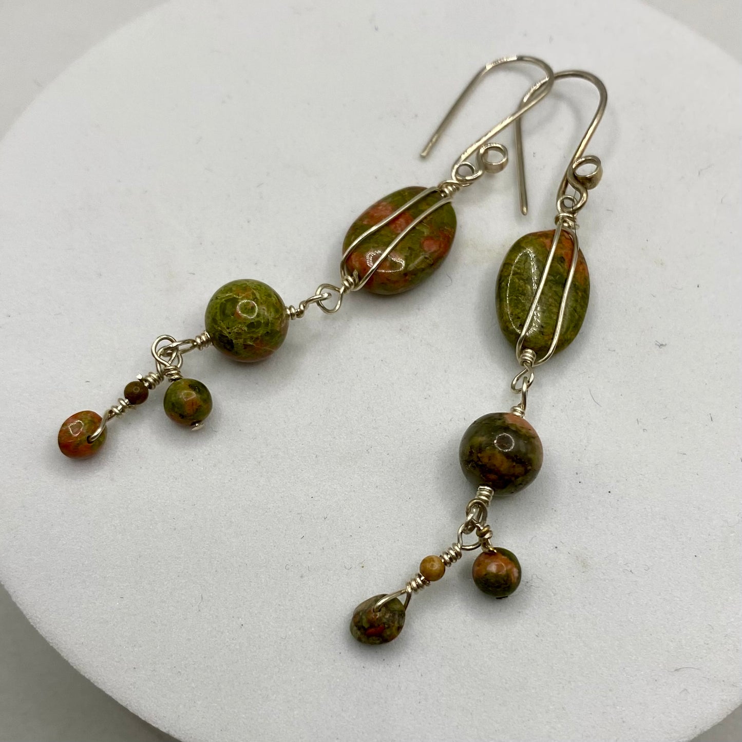 Unakite Silver Earrings by Hip Chick Glass, Handmade Sterling Silver Gemstone Jewelry, Birthstone Gift