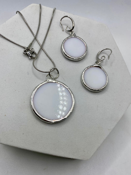 CUSTOM TRACY S | White Circles Stained Glass Jewelry Set by Hip Chick Glass, Stained Glass Necklace Stained Glass Earrings