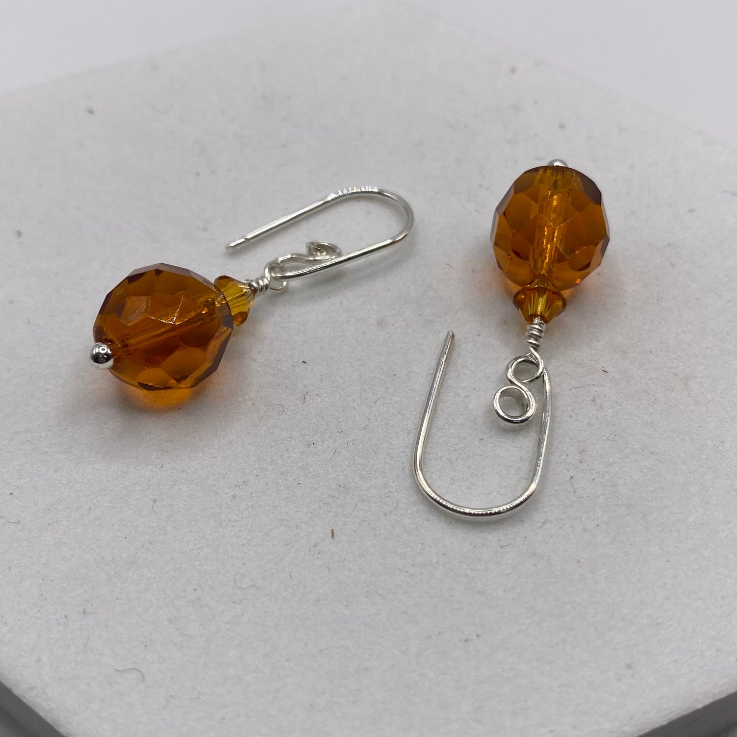 Orange & Swarovski Crystal Earrings by Hip Chick Glass, Sterling Silver Earrings, Handmade Gemstone Jewelry, Handmade Jewelry Gift