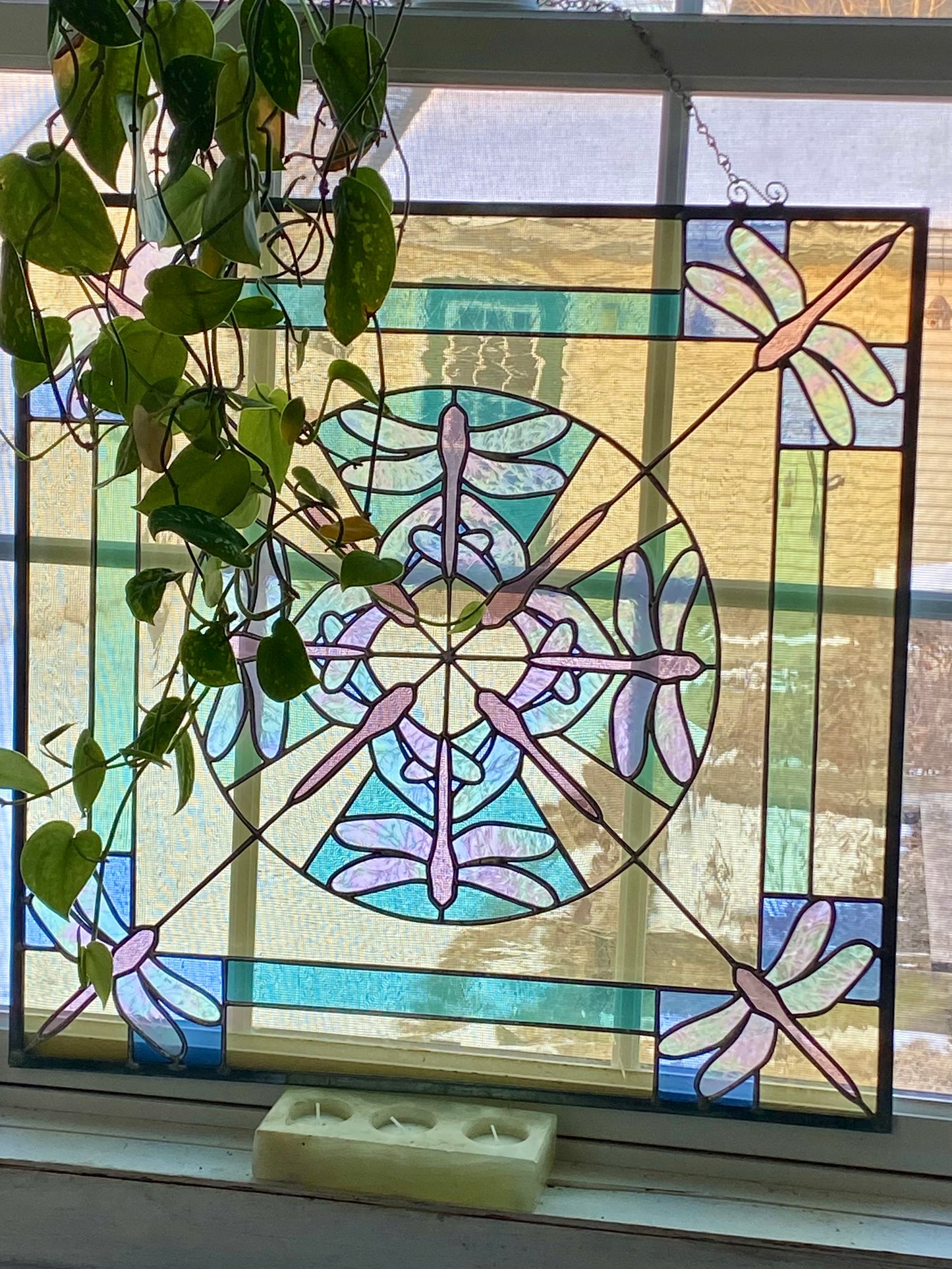 Dragonfly Kaleidoscope | Stained Glass Window Panel by Hip Chick Glass, LLC, Original Handmade Glass Art