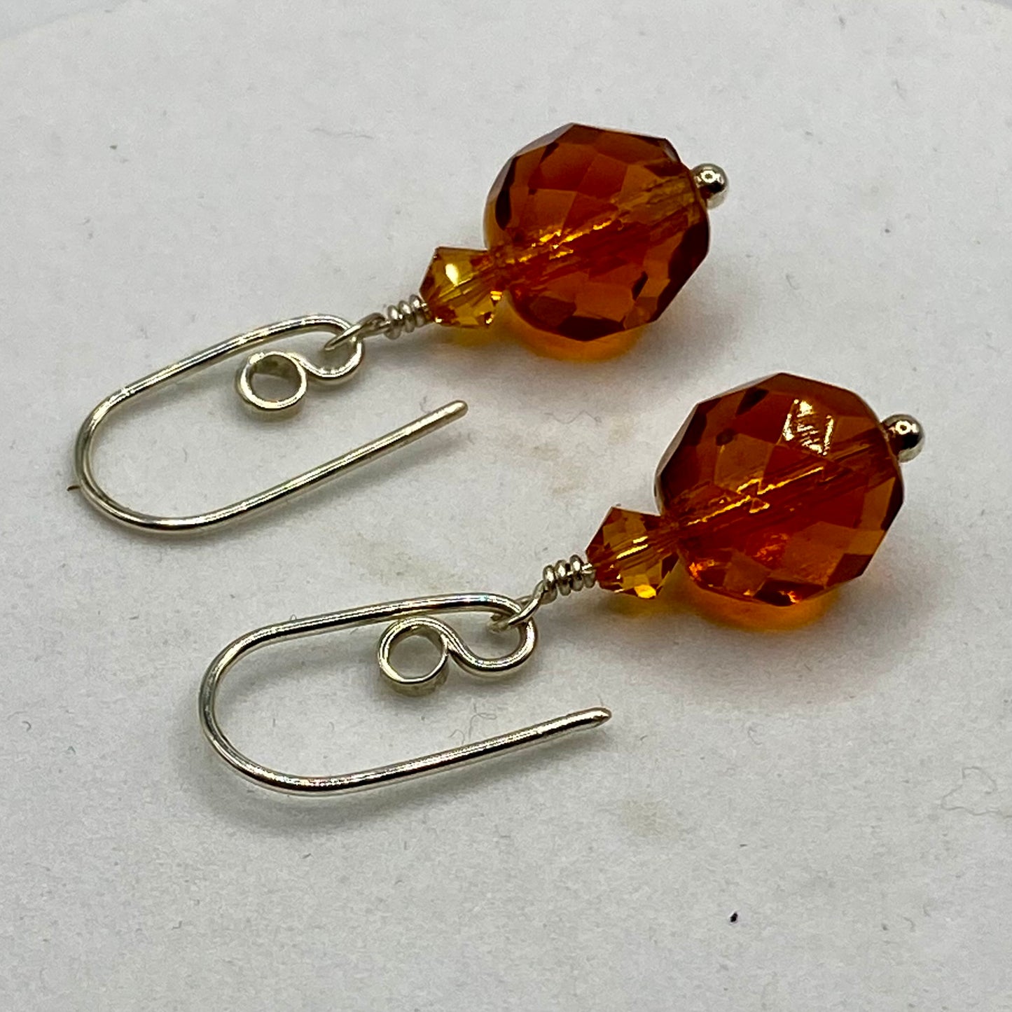 Orange Swarovski Crystal Earrings by Hip Chick Glass, Sterling Silver Dangle Drop Earrings, Handmade Crystal Drop Earrings, Handmade Jewelry Gift
