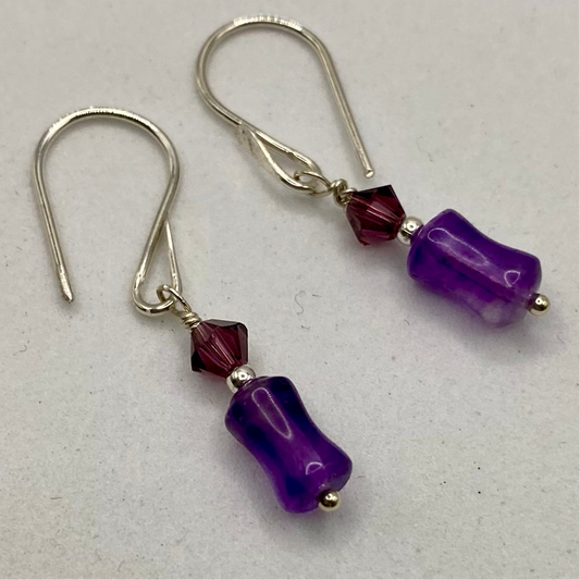Amethyst & Swarovski Crystal Earrings by Hip Chick Glass, Silver Amethyst Earrings, Handmade Amethyst Earrings, Handmade Boho Jewelry, February Birthstone Gift