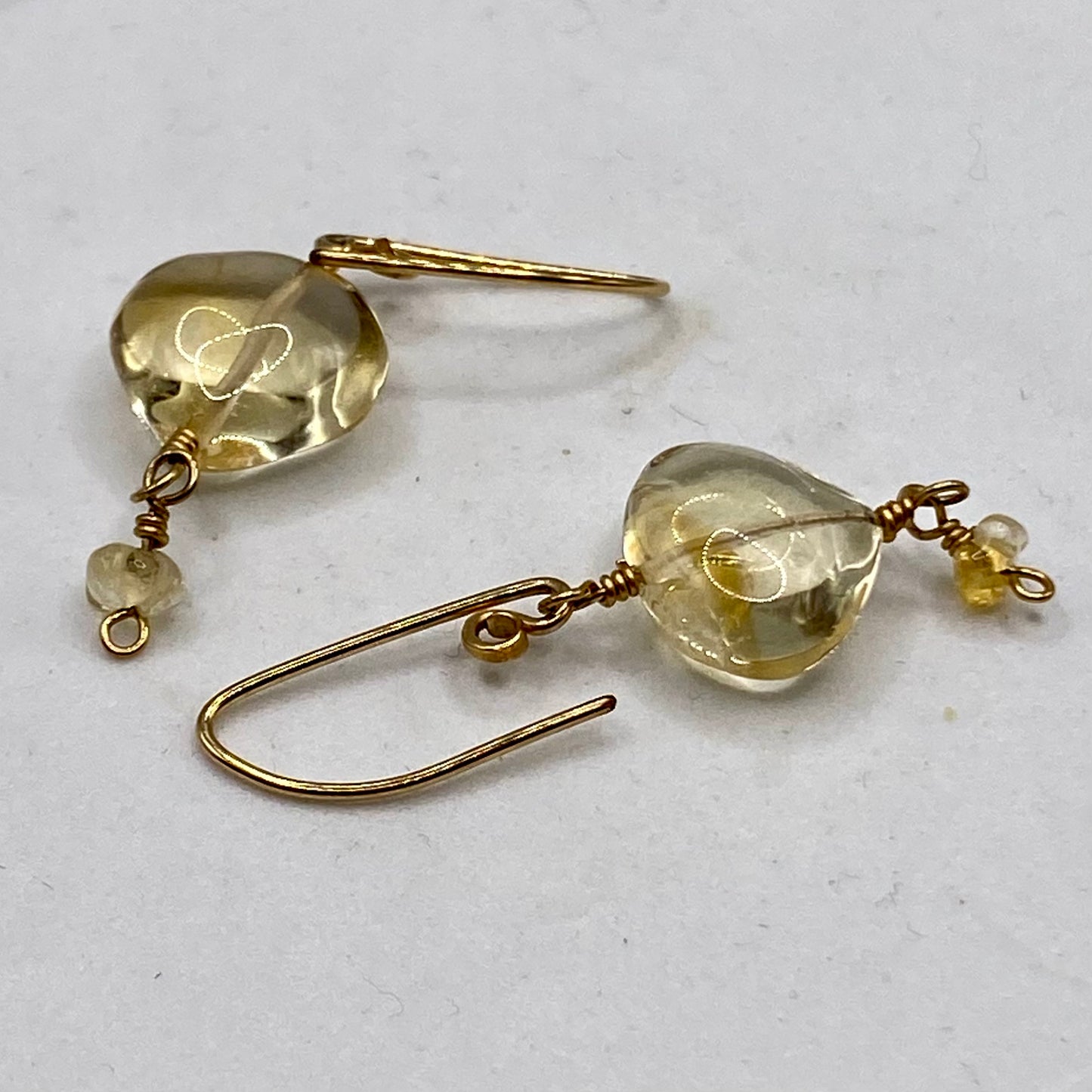 Citrine Puff Briolette Earrings by Hip Chick Glass, 14 Karat Gold Fill Earrings, Handmade Gold Birthstone Jewelry, November Birthstone Gift