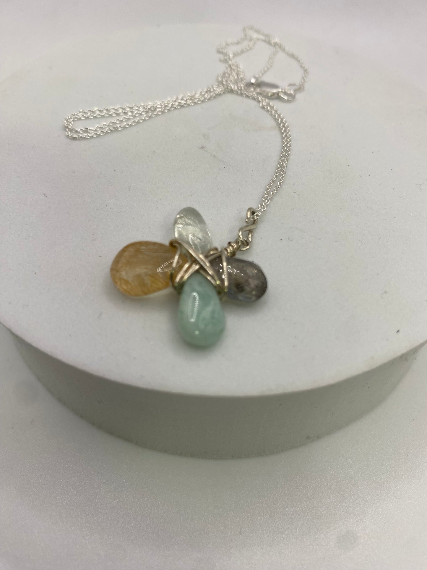 Quartz, Prehnite, Labradorite, Amazonite Gemstone Wire Wrap Pendant Necklace by Hip Chick Glass, Handmade Sterling Silver Jewelry, Handmade Gemstone Jewelry, Birthstone Gift