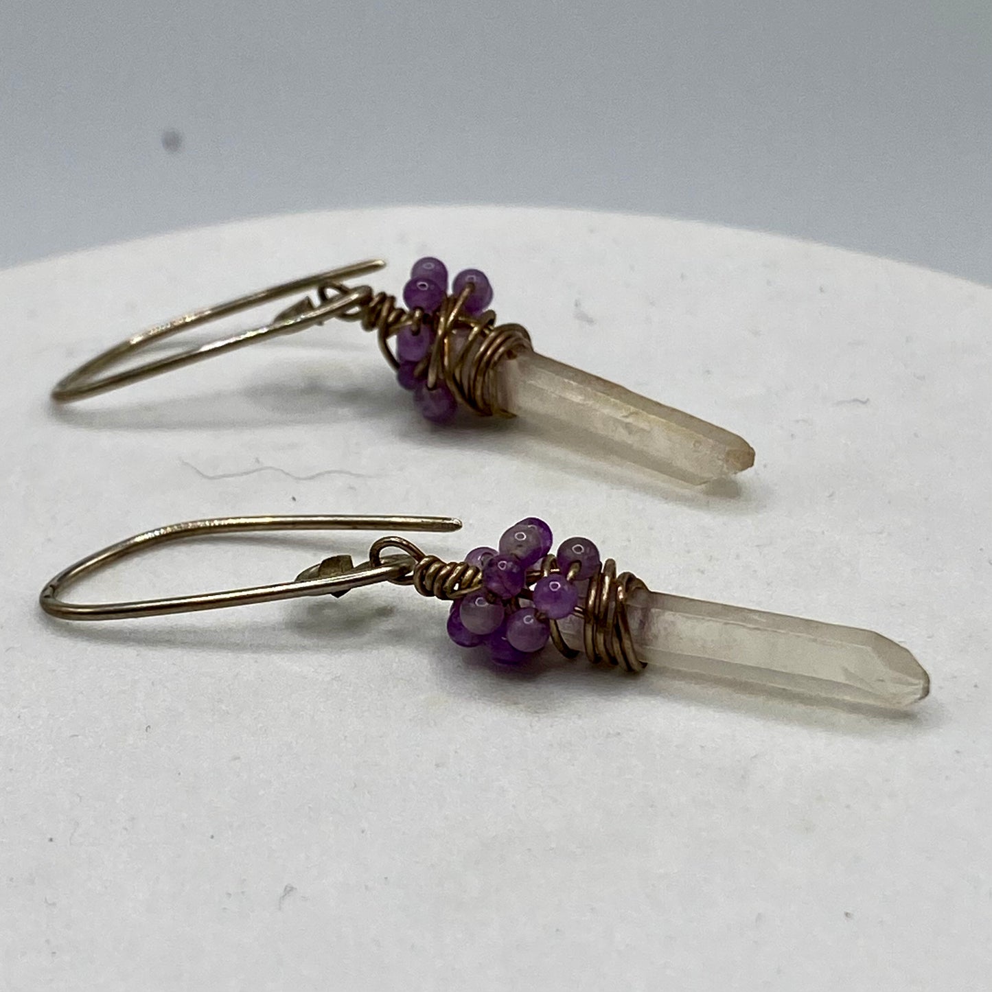 Quartz Crystal Point Earrings with Mini Amethyst Beads by Hip Chick Glass, Sterling Silver Gemstone Earrings, Handmade Boho Jewelry, February Birthstone Gift