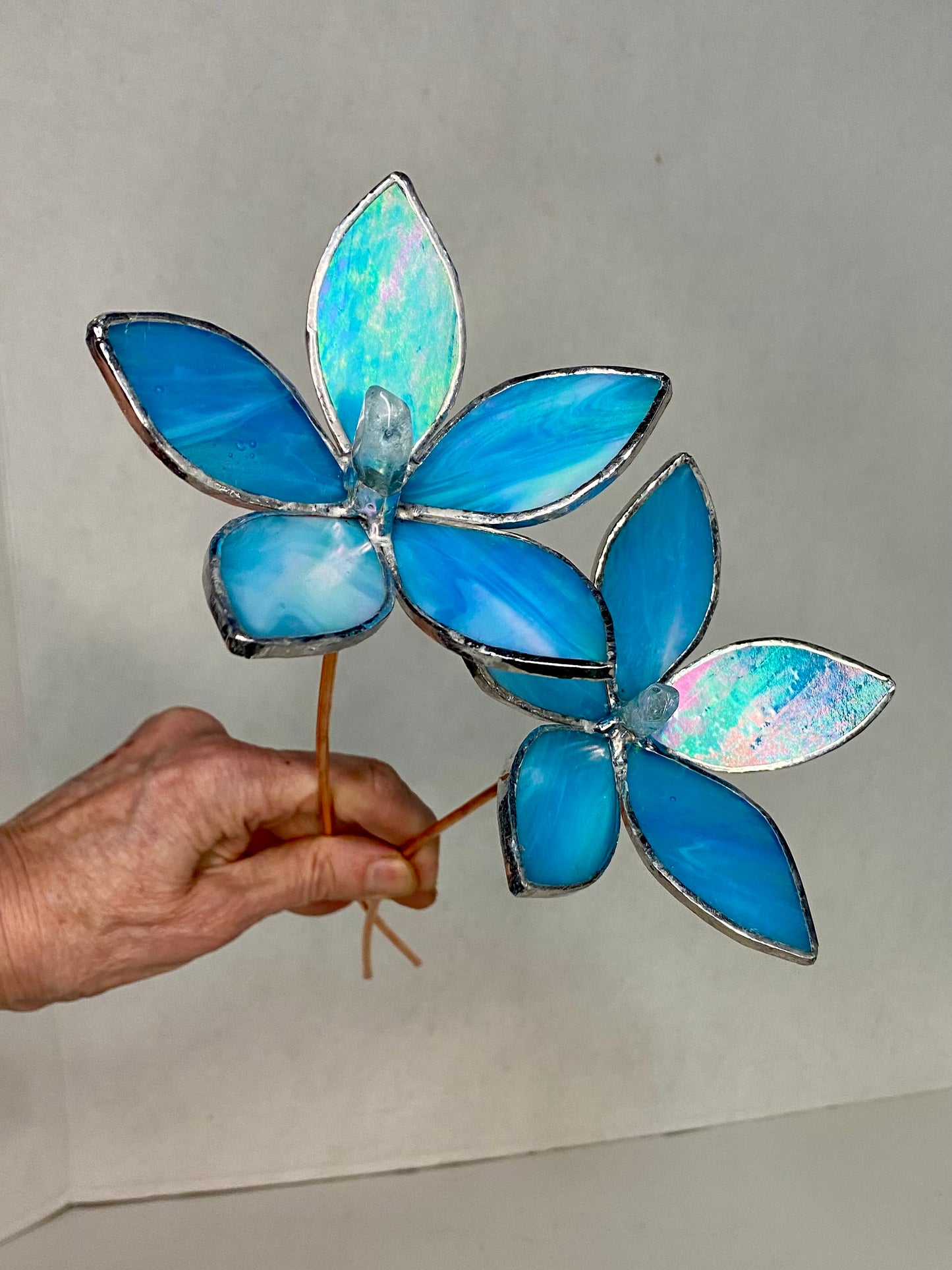 Flowers | Stained Glass Flower Bouquet, Glass Flowers with Quartz Crystals and Pearls on a Stem, Handmade Home Decor, Wedding Bouquet Keepsake, Tabletop Decor