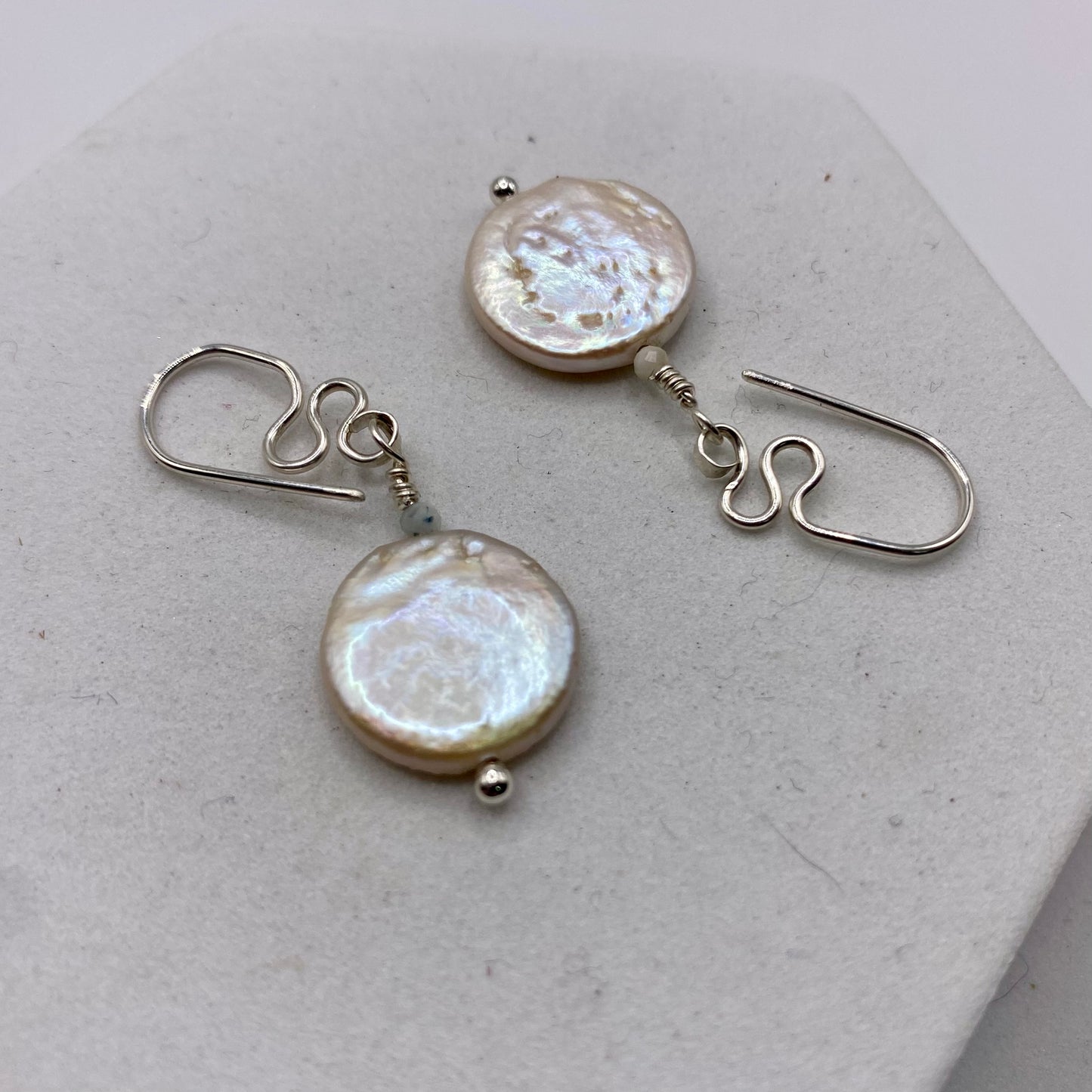 Coin Pearl Drop Earrings by Hip Chick Glass, Sterling Silver Earrings, Handmade Gemstone Jewelry, June Birthstone Gift