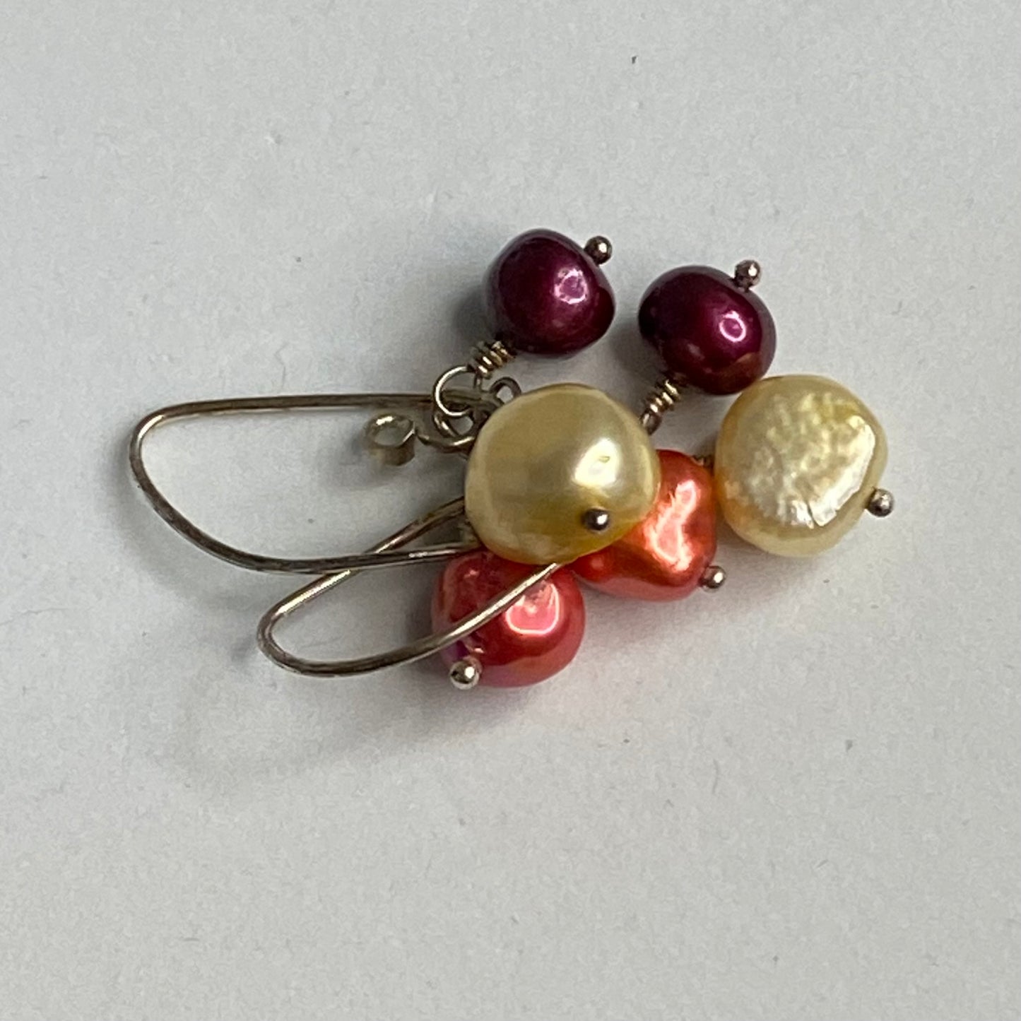 Colorful Pearl Cluster Earrings by Hip Chick Glass, Sterling Silver Earrings, Handmade Gemstone Jewelry, June Birthstone Gift