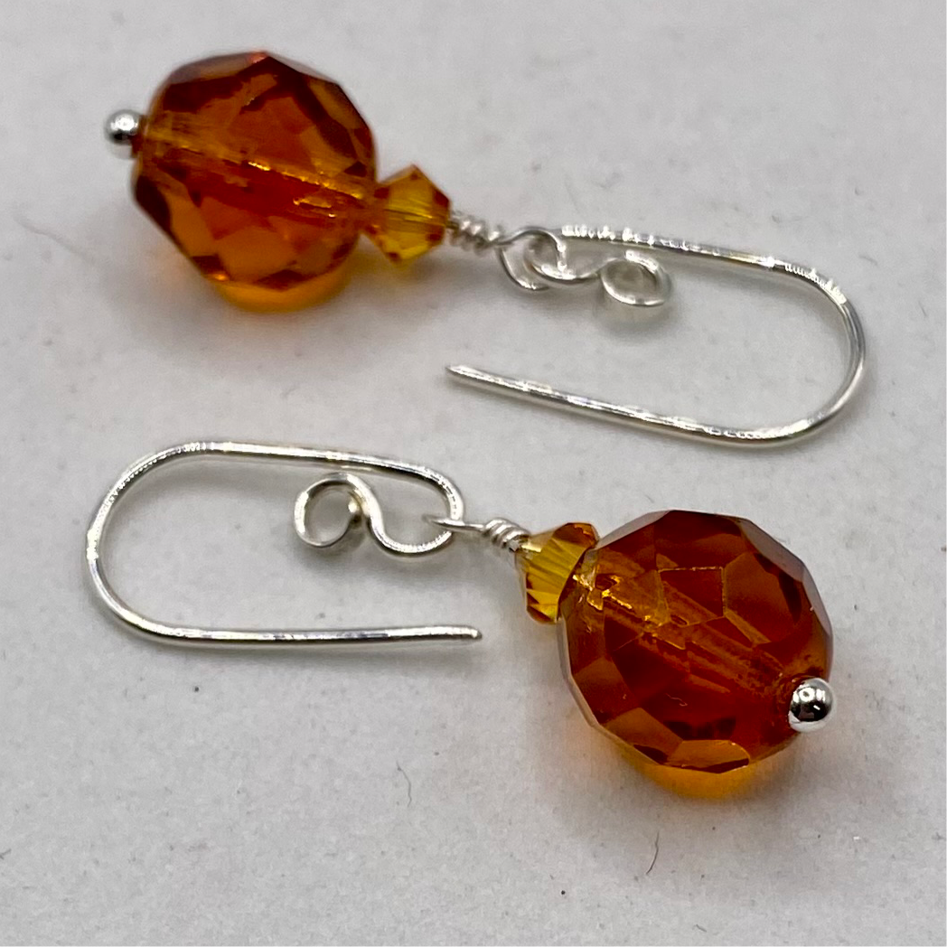 Orange & Swarovski Crystal Earrings by Hip Chick Glass, Sterling Silver Earrings, Handmade Gemstone Jewelry, Handmade Jewelry Gift