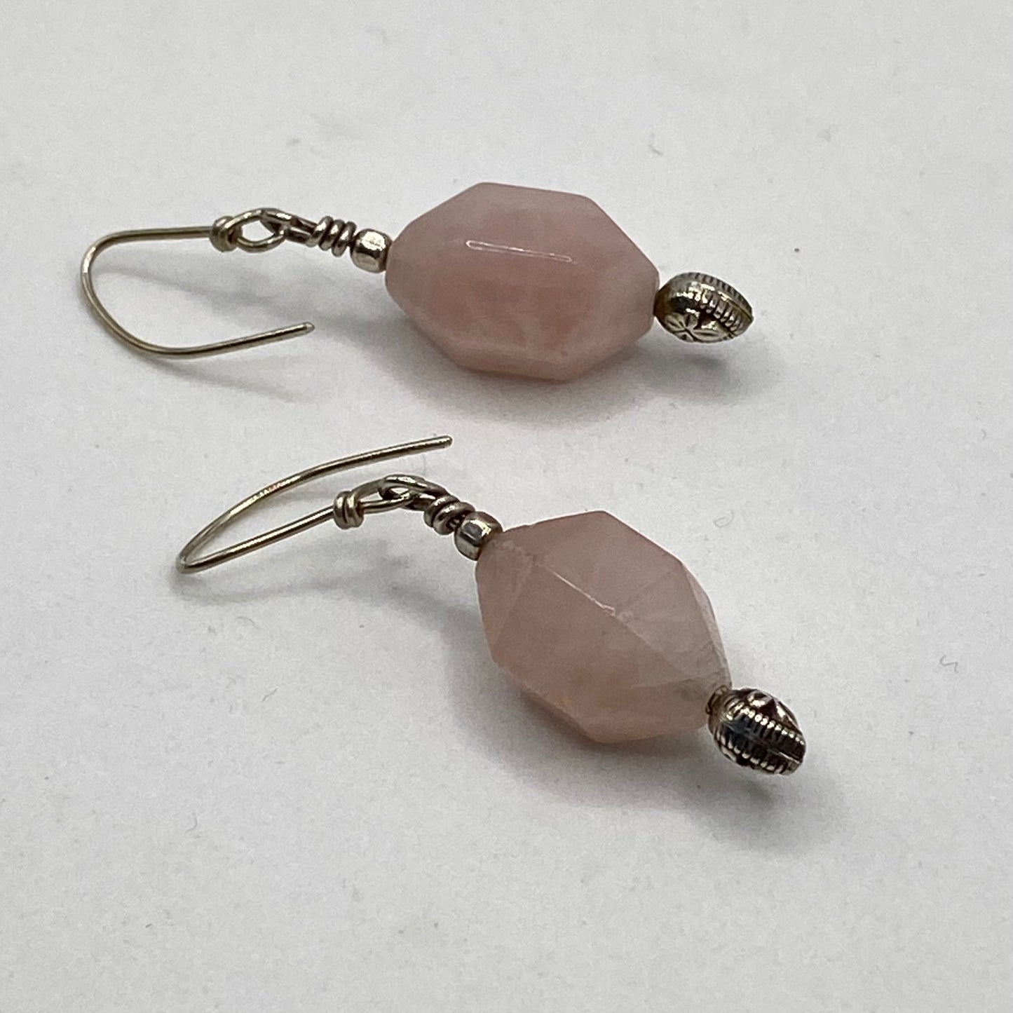 Rose Quartz Dangle Earrings by Hip Chick Glass, Sterling Silver Earrings, Handmade Gemstone Jewelry, Handmade Jewelry Gift, Birthstone Earrings