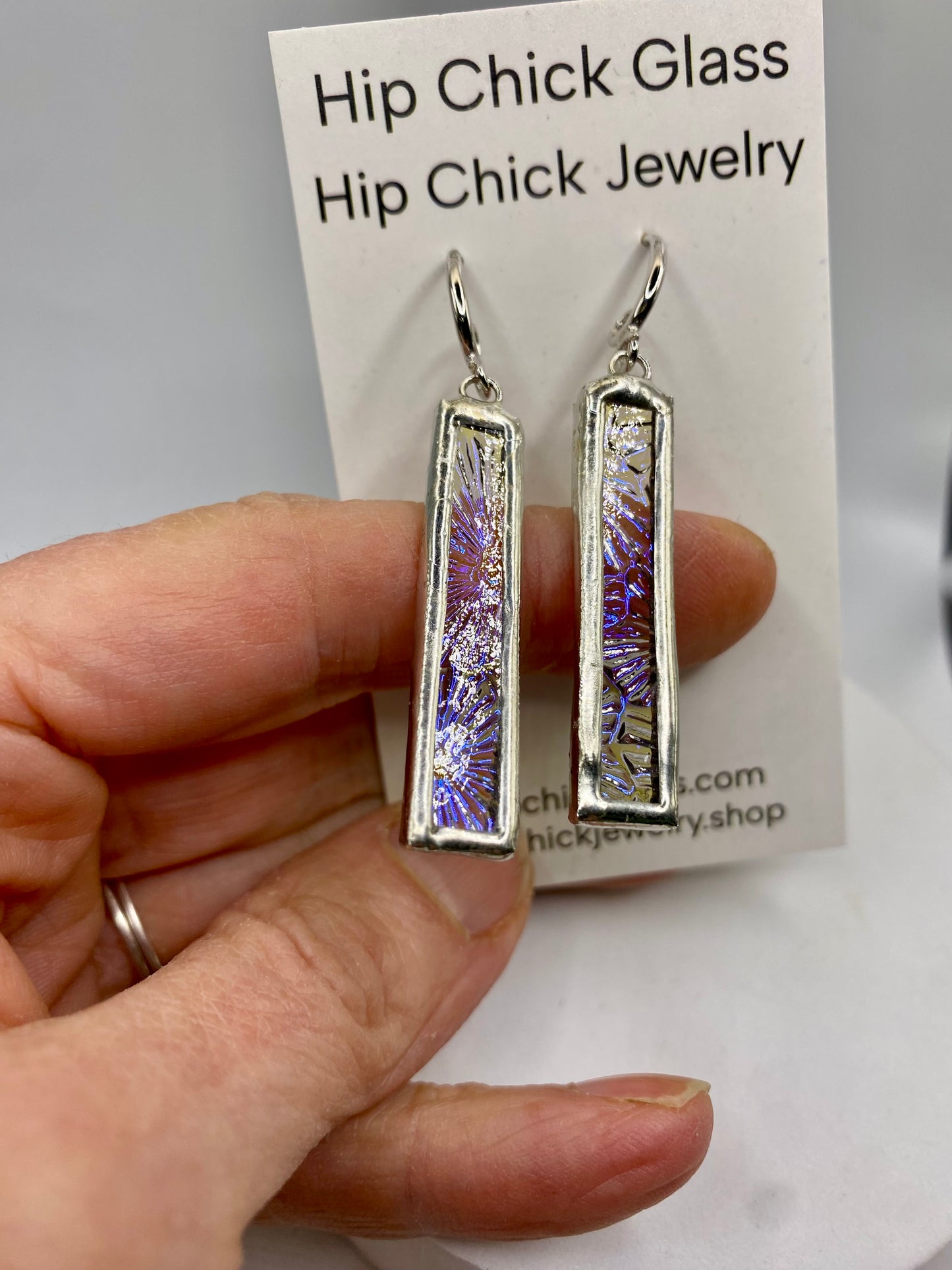 Snowflake Stick Earrings | Stained Glass Earrings by Hip Chick Glass, Stained Glass Dangle Drop Earrings, Stained Glass Earrings