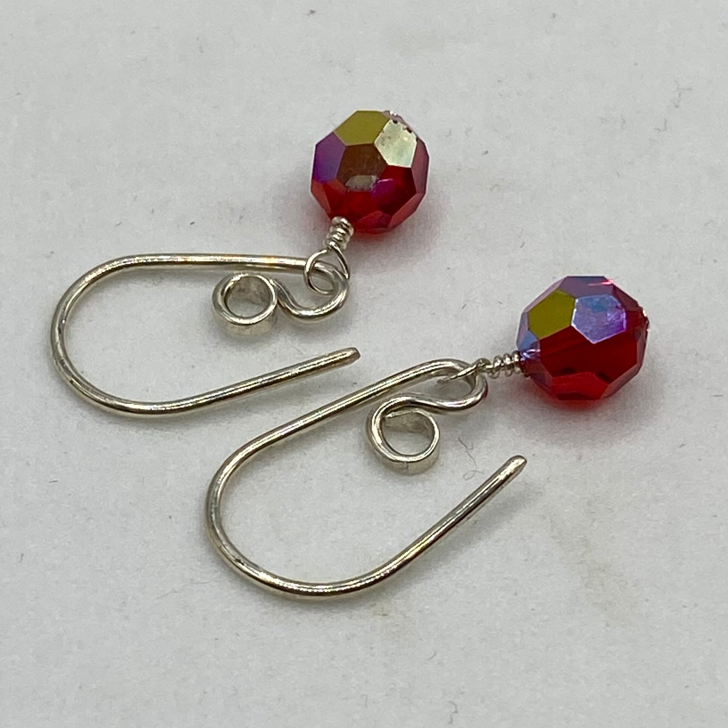 Dainty Red Crystal Earrings by Hip Chick Glass, Sterling Silver Earrings, Handmade Vintage Crystal Jewelry, Handmade Jewelry Gift