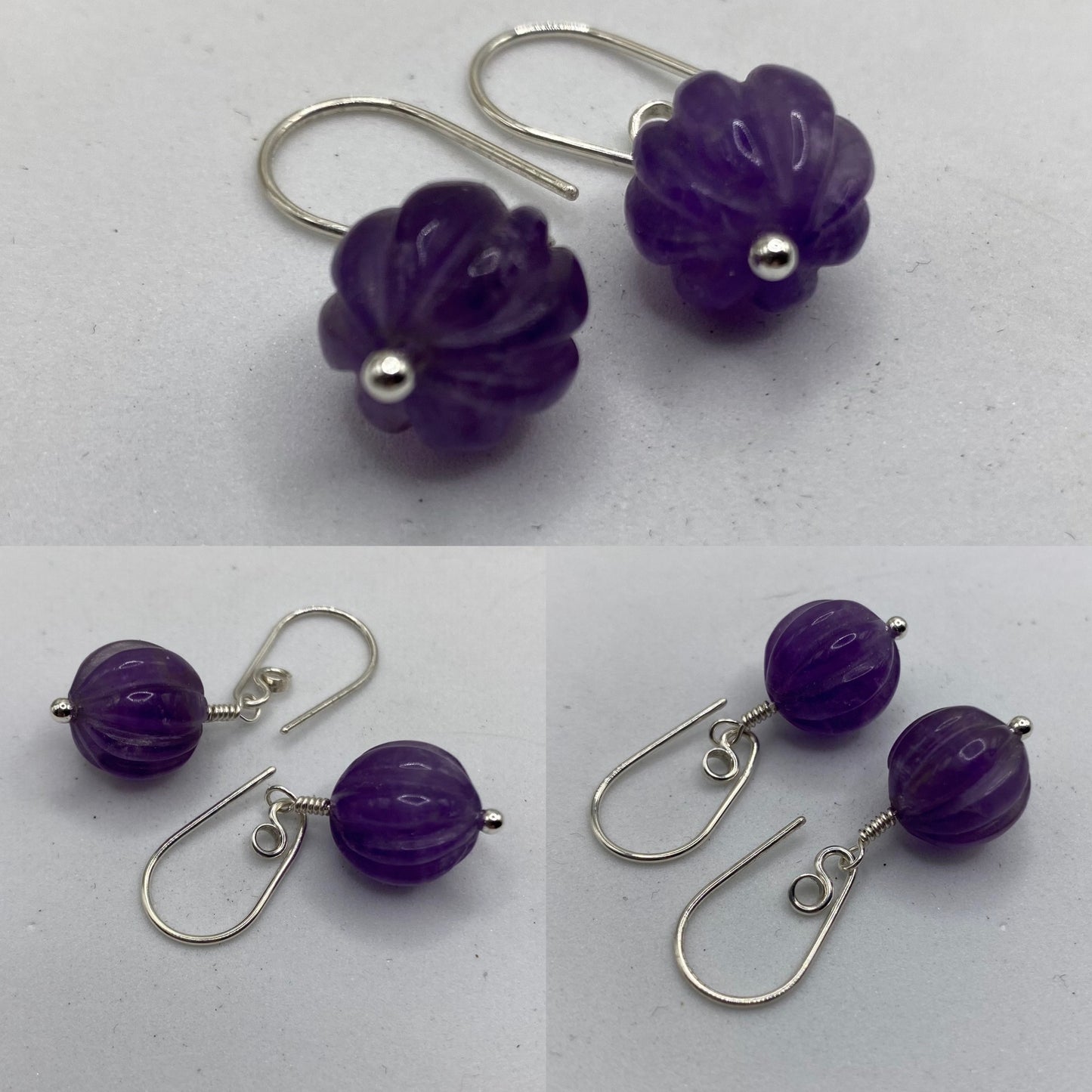 Fluted Amethyst Earrings by Hip Chick Glass, Sterling Silver Earrings, Handmade Gemstone Jewelry, February Birthstone Gift