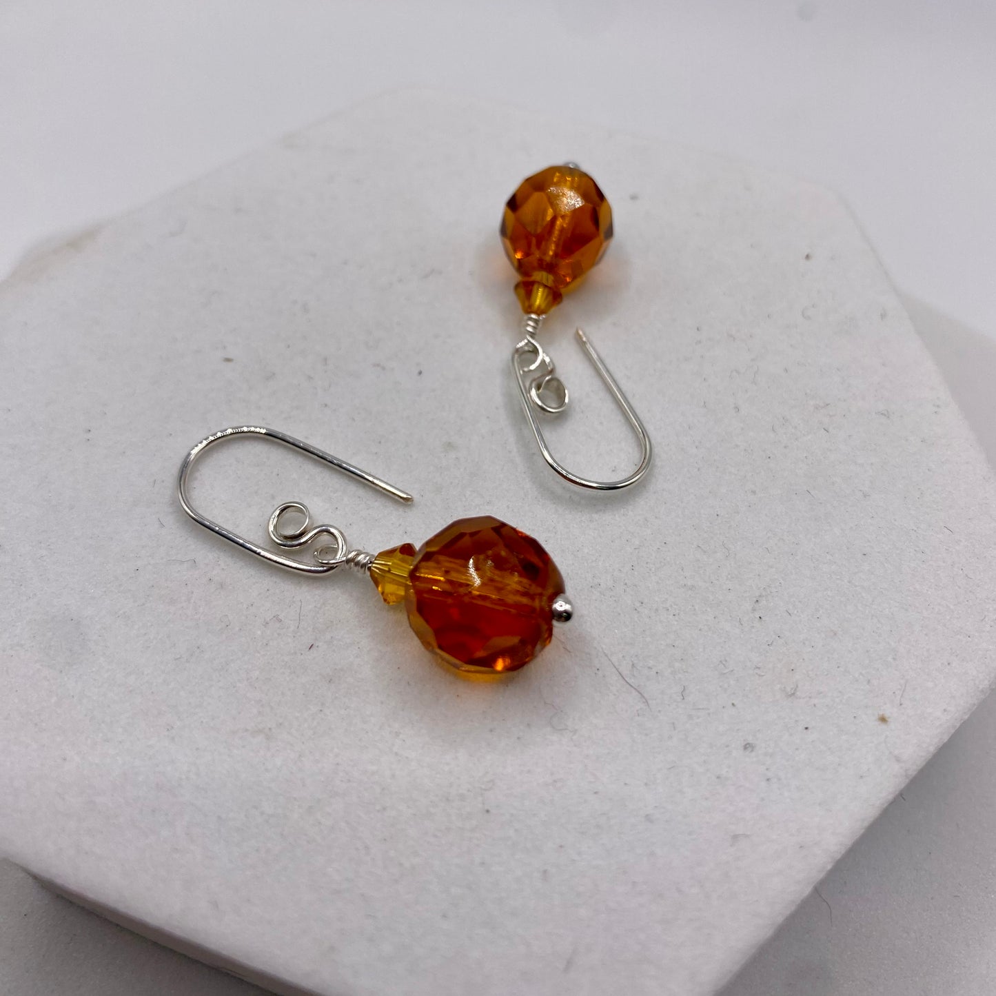 Orange & Swarovski Crystal Earrings by Hip Chick Glass, Sterling Silver Earrings, Handmade Gemstone Jewelry, Handmade Jewelry Gift